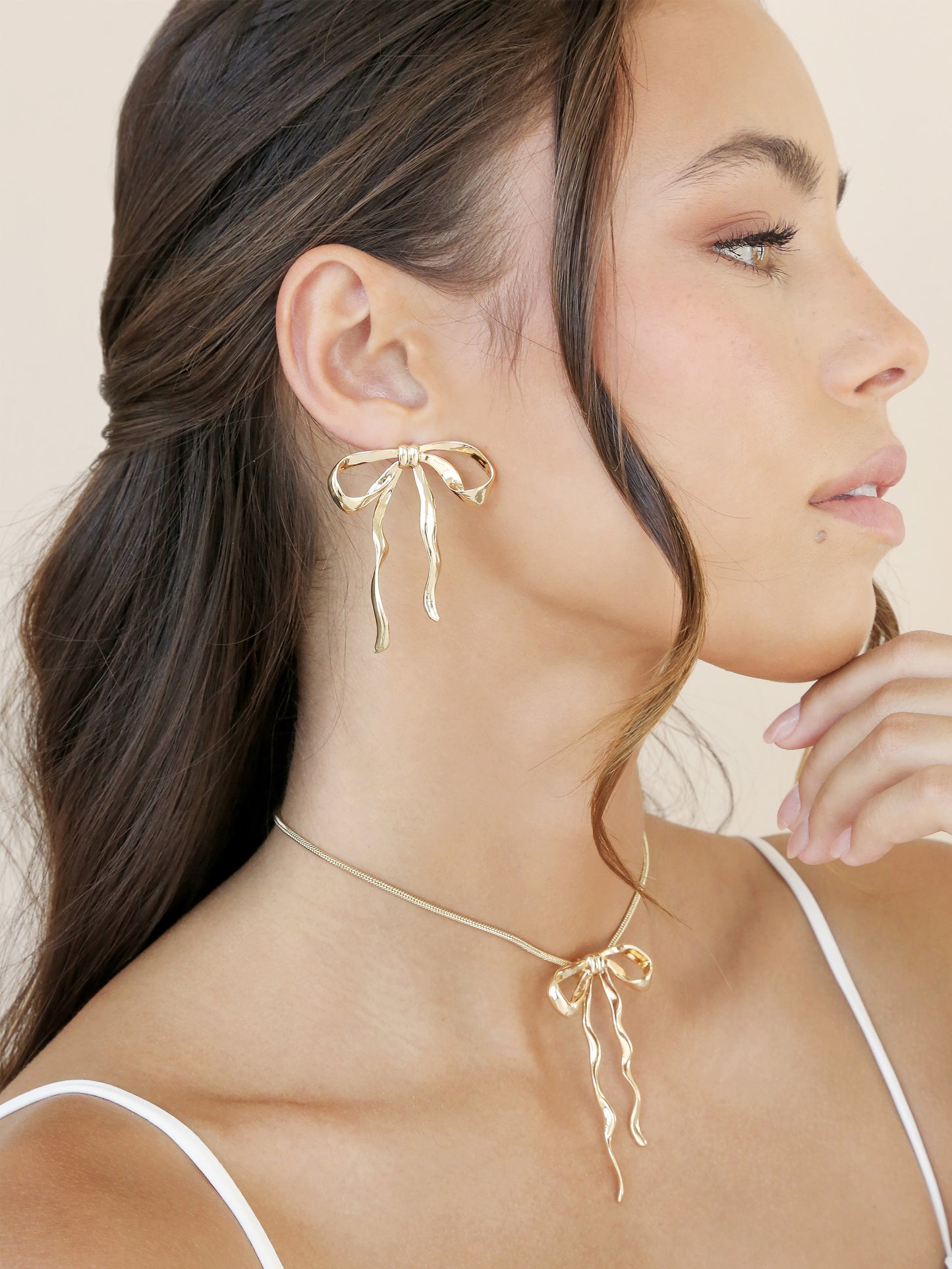 Bow Organica Pendant Necklace 18k Gold Plated model 2