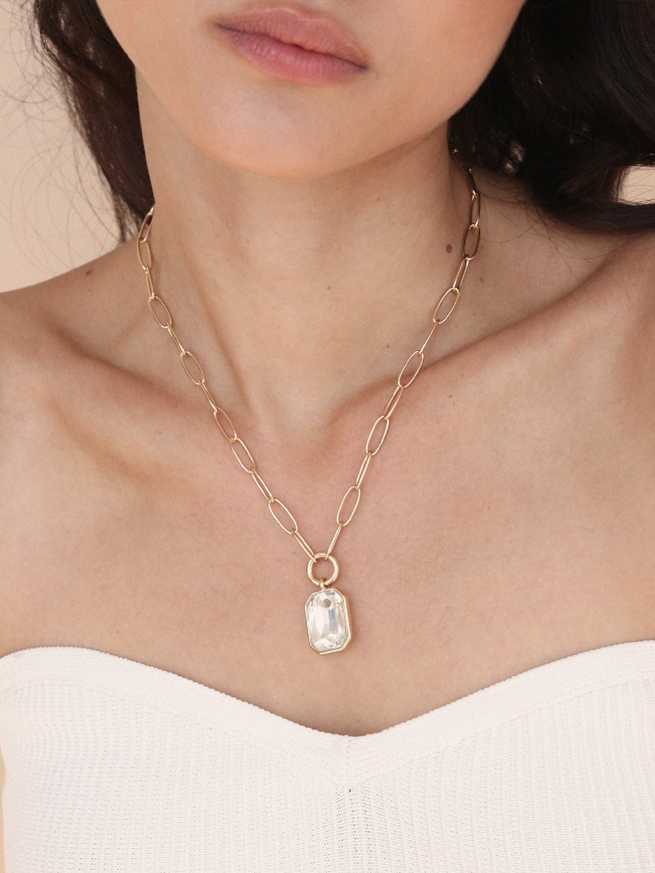 Deco Pendant Necklace Clear Crystal with 18k Gold Plating model 2