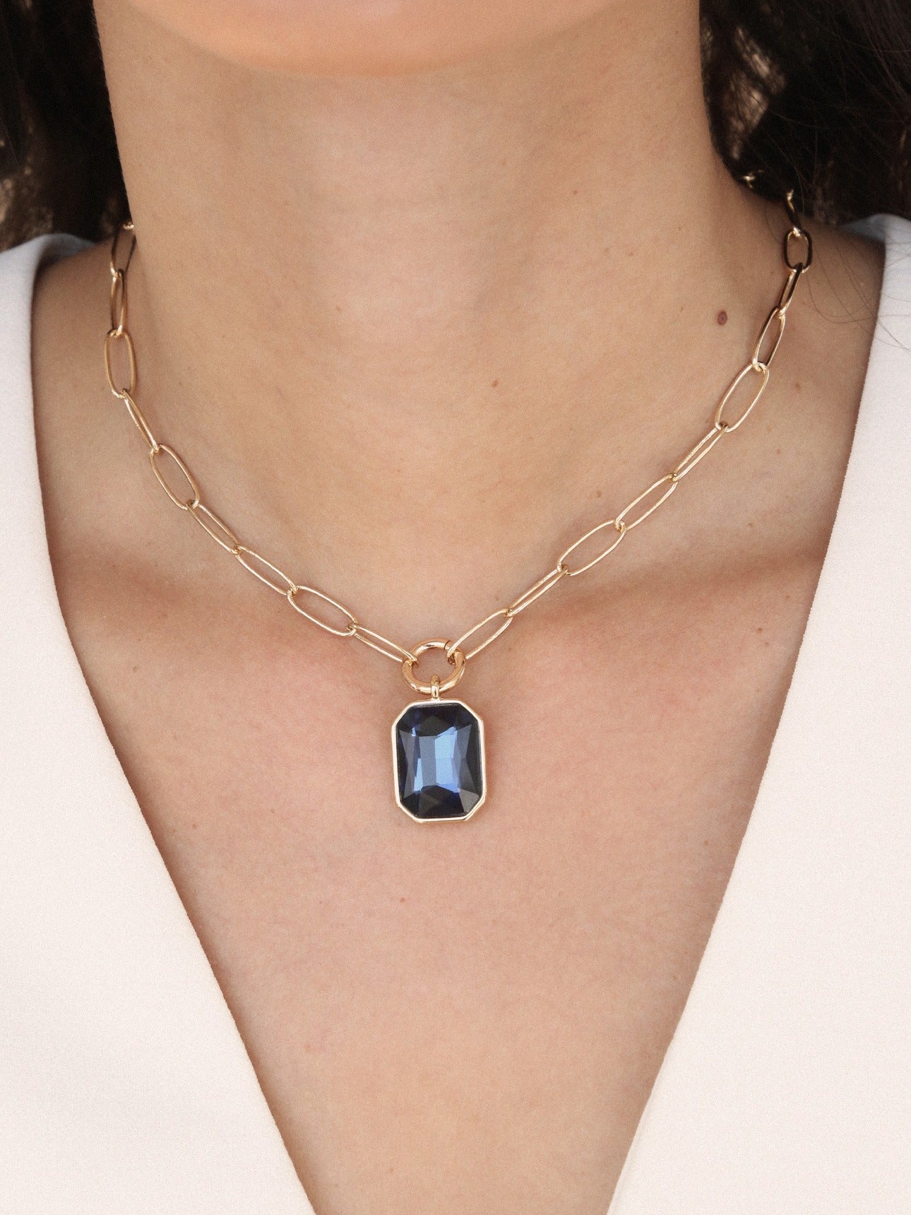 Deco Pendant Necklace Sapphire Crystal with 18k Gold Plating model 2