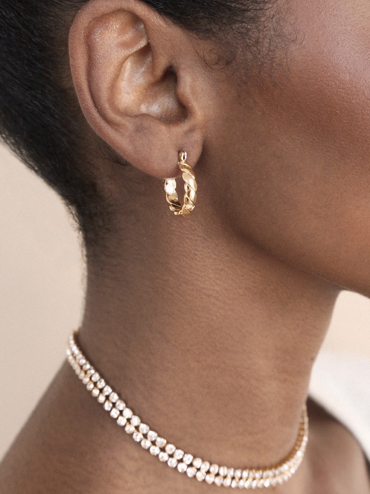 Textured Mini Hoops on model 5