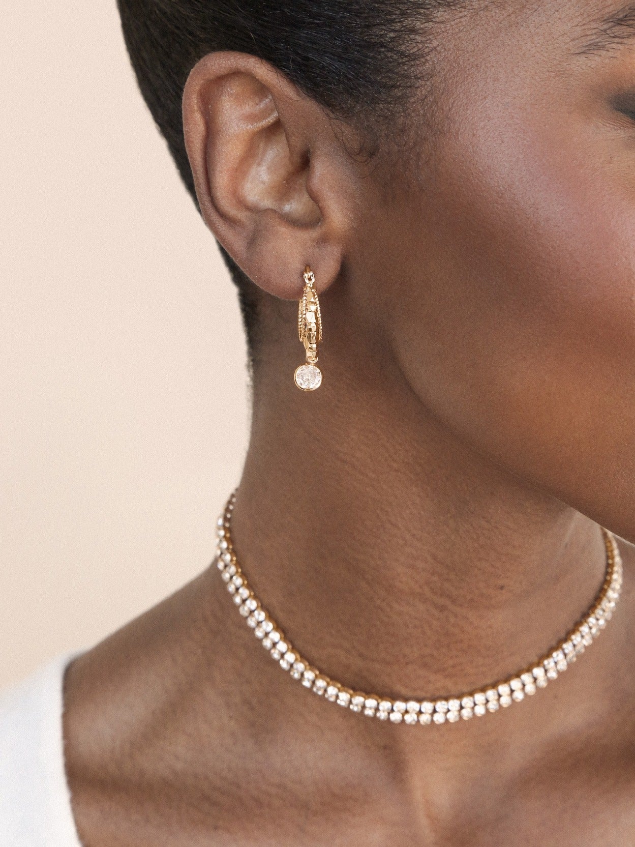 Boho Golden Hoop Earrings on model