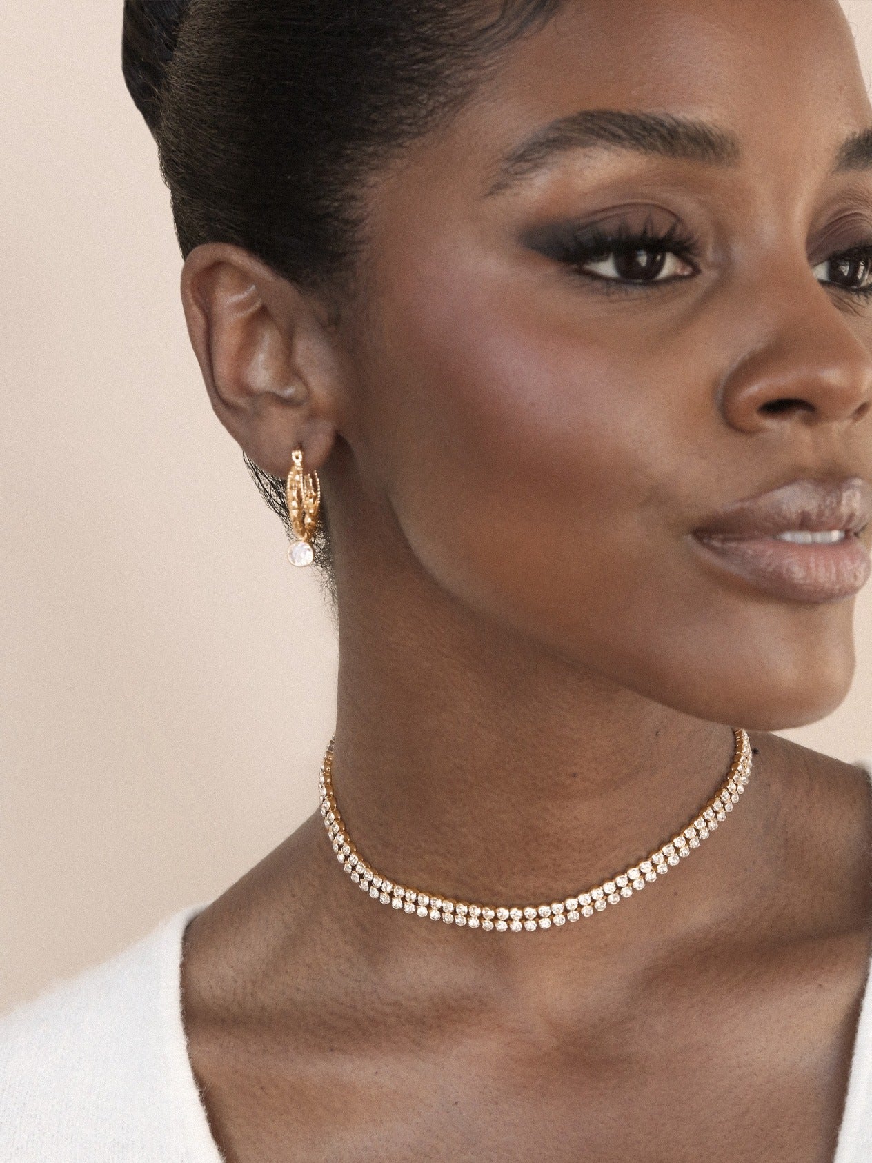 Boho Golden Hoop Earrings on model 3