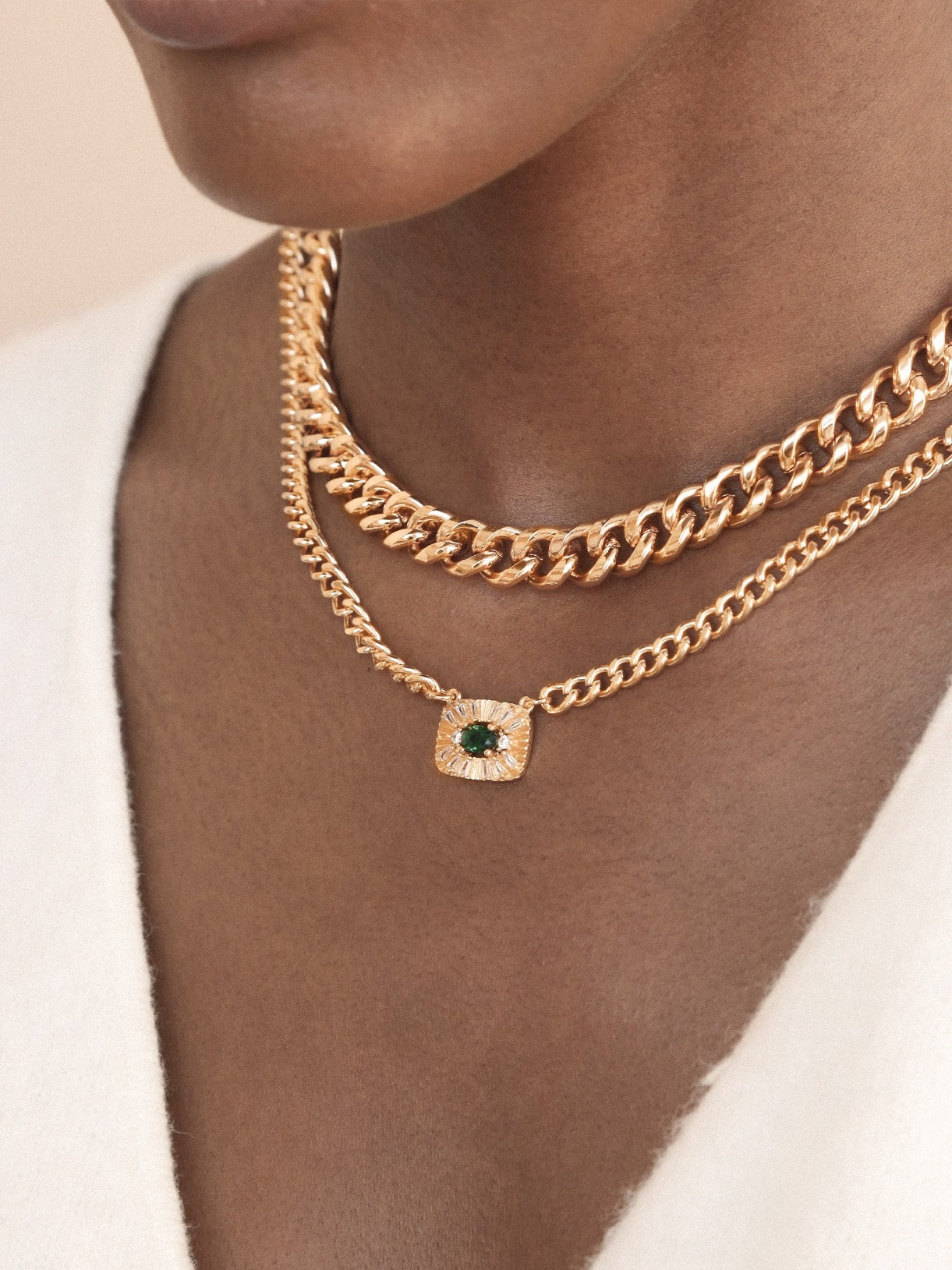 Emerald Green Crystal Pendant Necklace Set on model 2