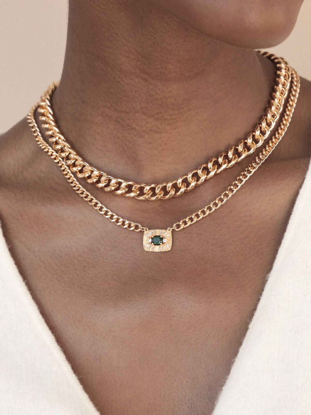 Emerald Green Crystal Pendant Necklace Set on model