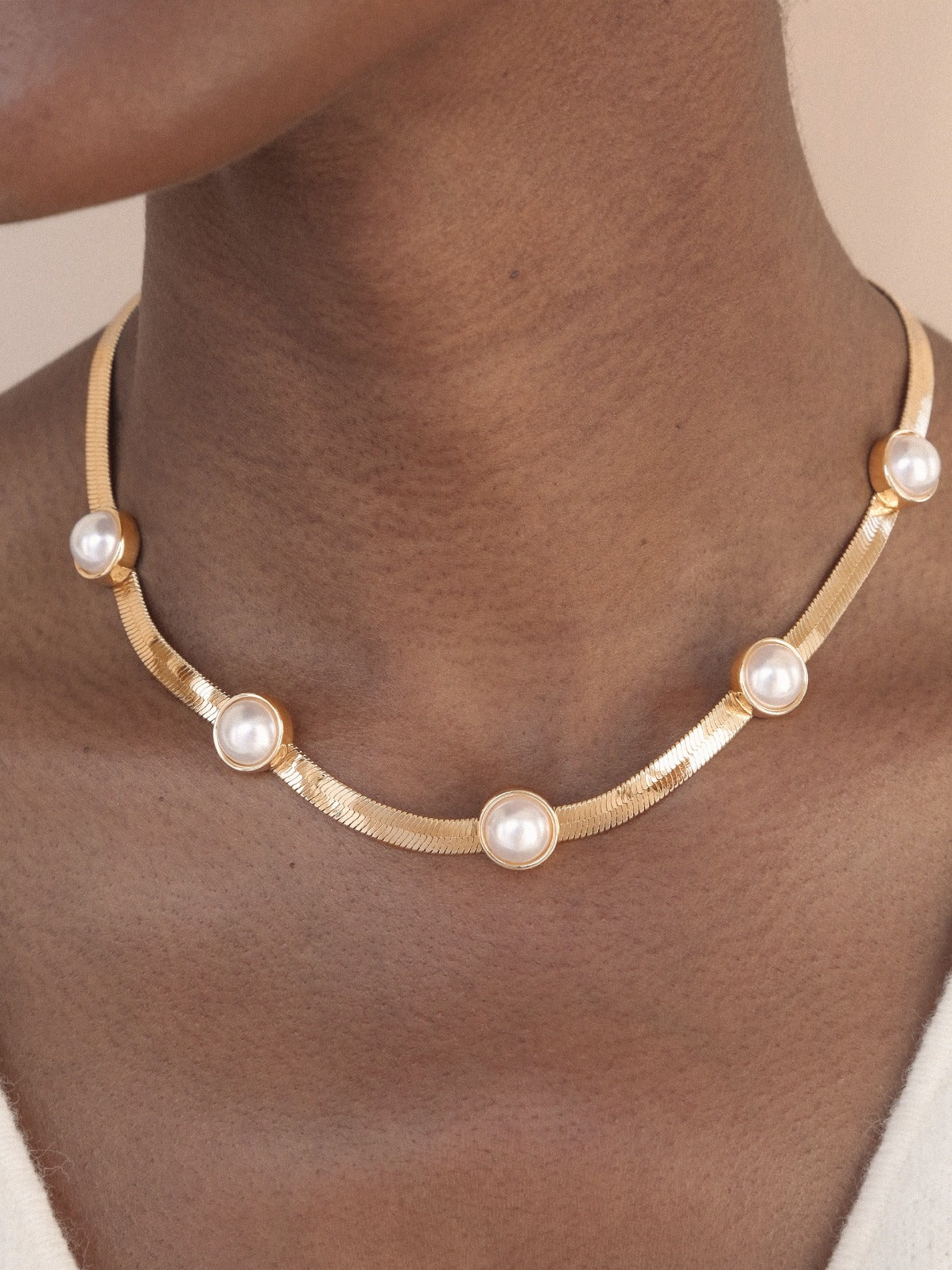 Pearl Dotted Snake Chain on model