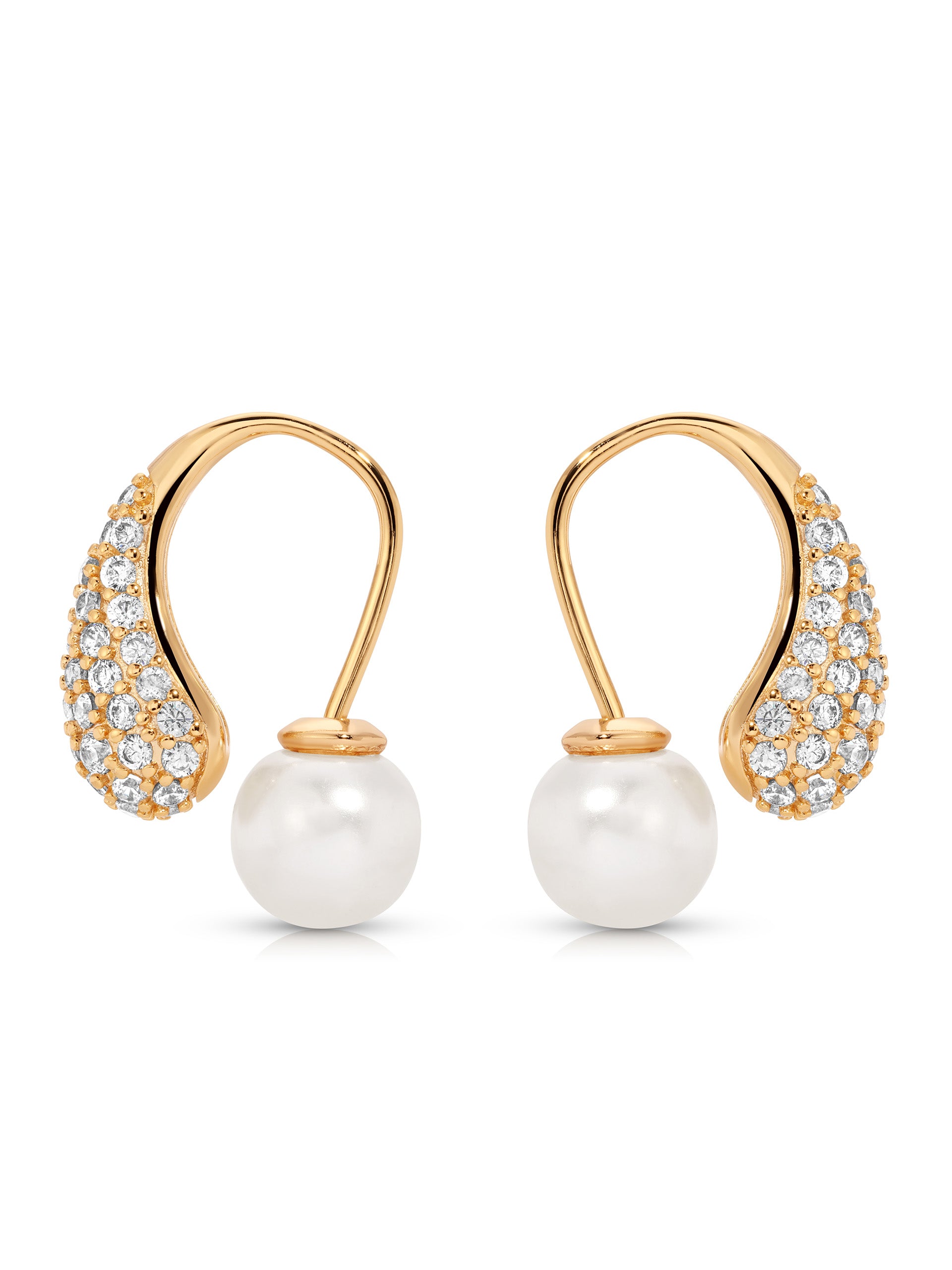Hooked Pavé and Pearl Earrings Pearl with 18k Gold Plating 2