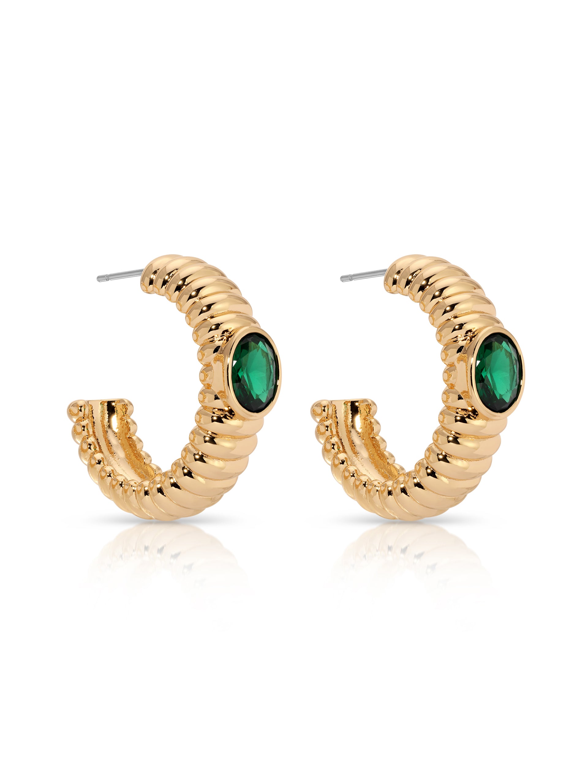 Ribbed Emerald Large Hoops side