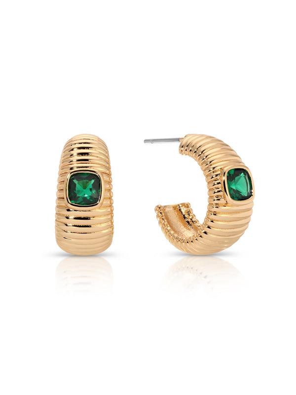 Ribbed Emerald Medium Hoops