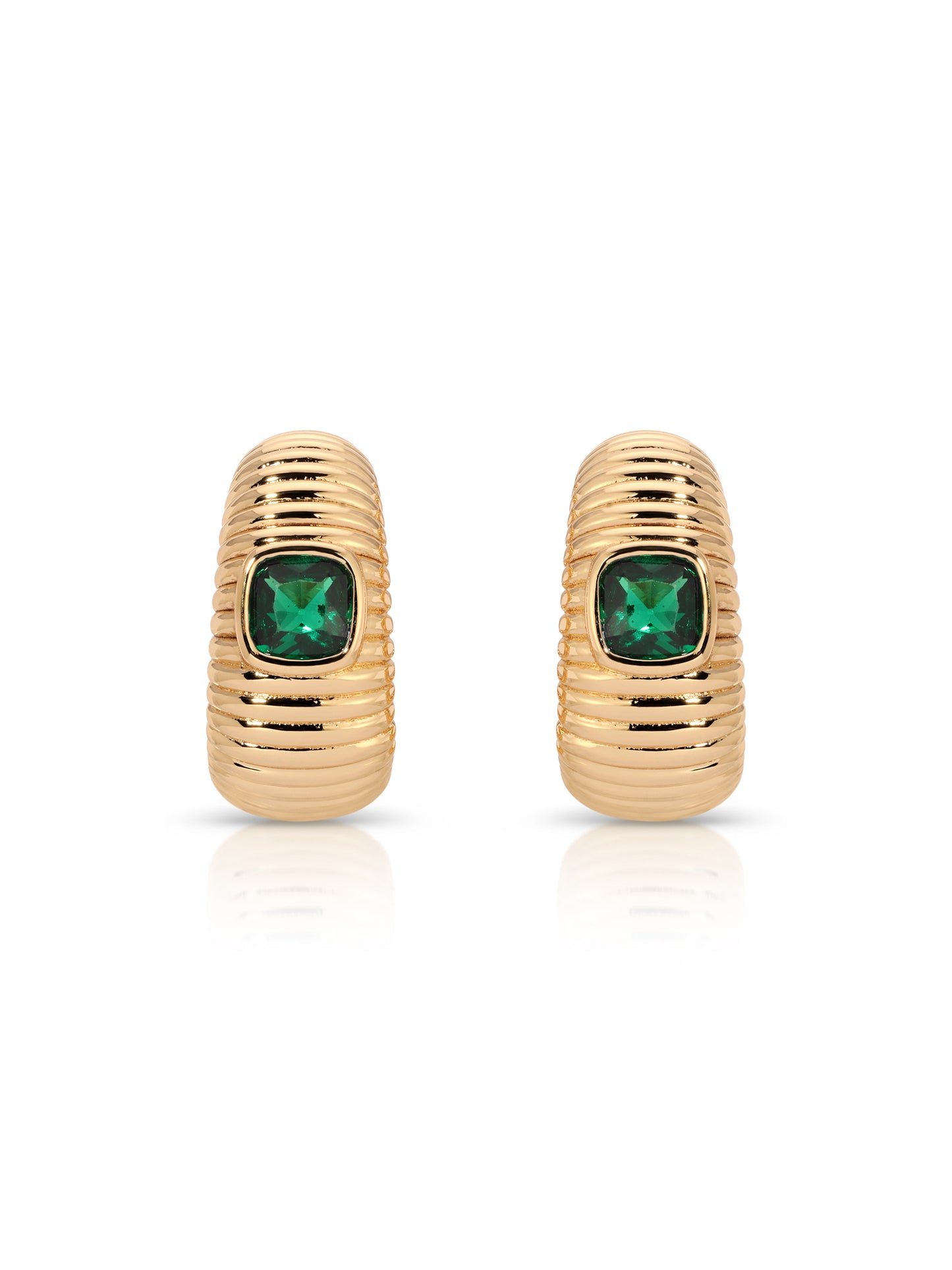 Ribbed Emerald Medium Hoops front