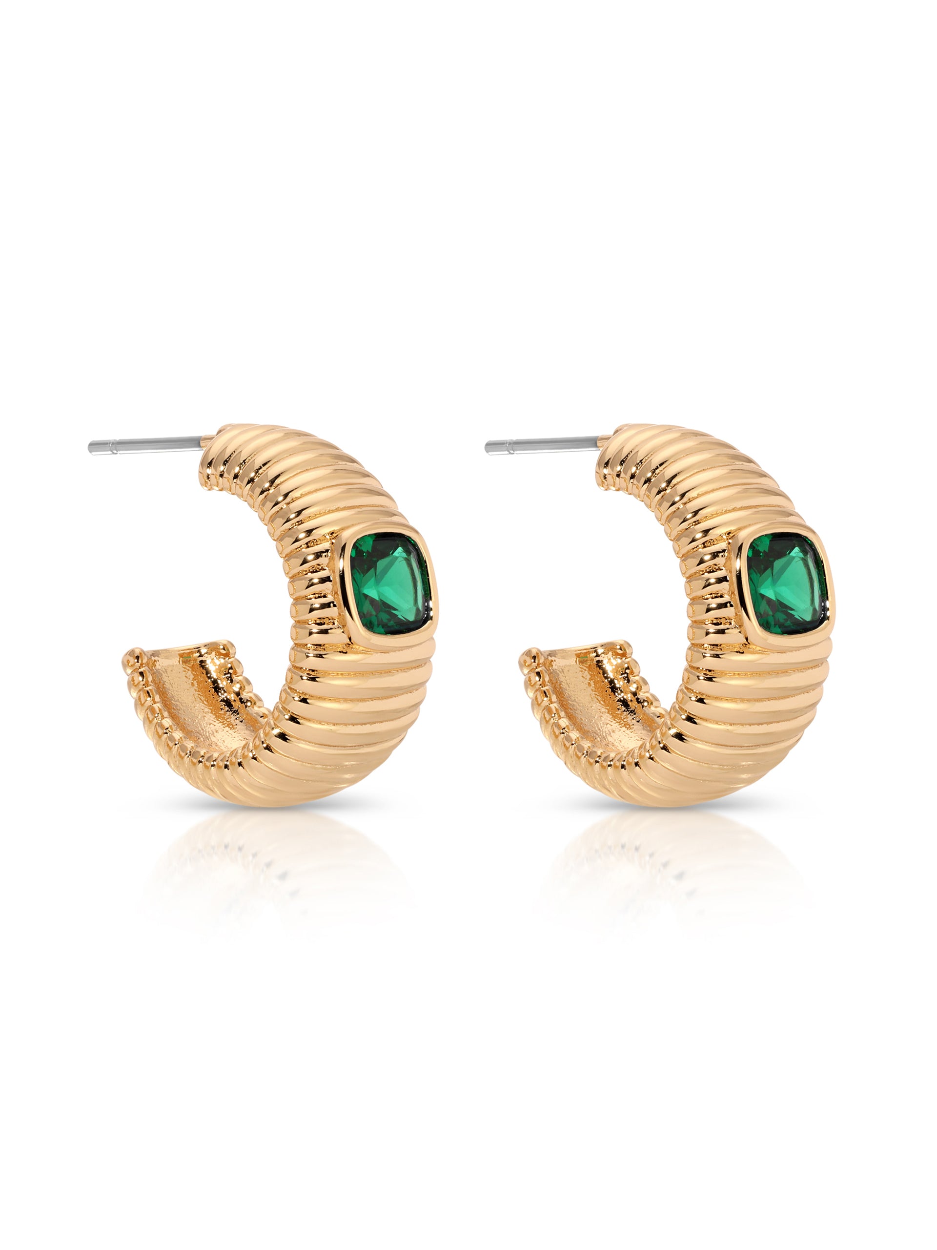 Ribbed Emerald Medium Hoops side