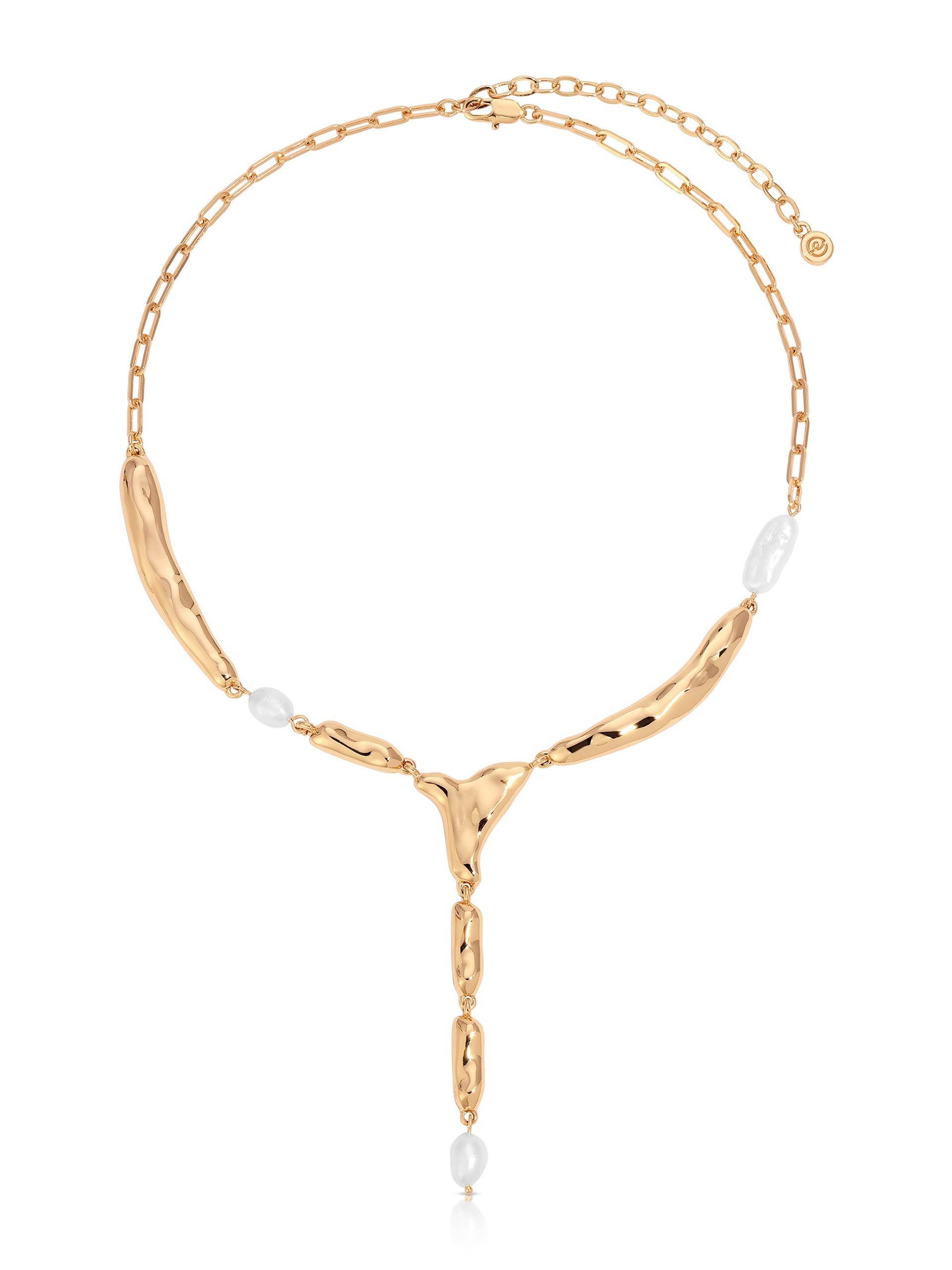 Liquid Melt and Pearl Lariat 18k Gold Plated