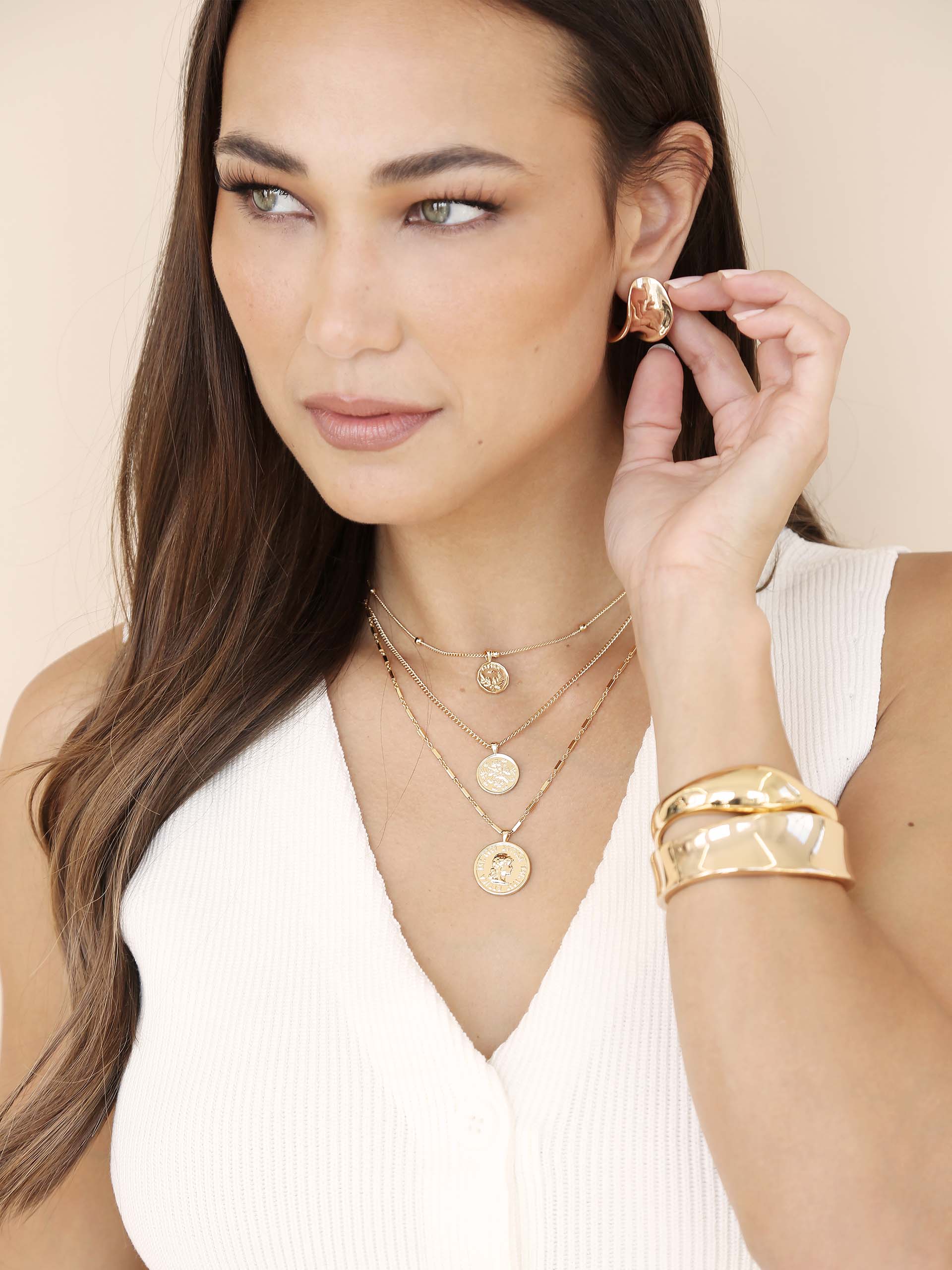 Three Coins Necklace Set 18k Gold Plated model 2