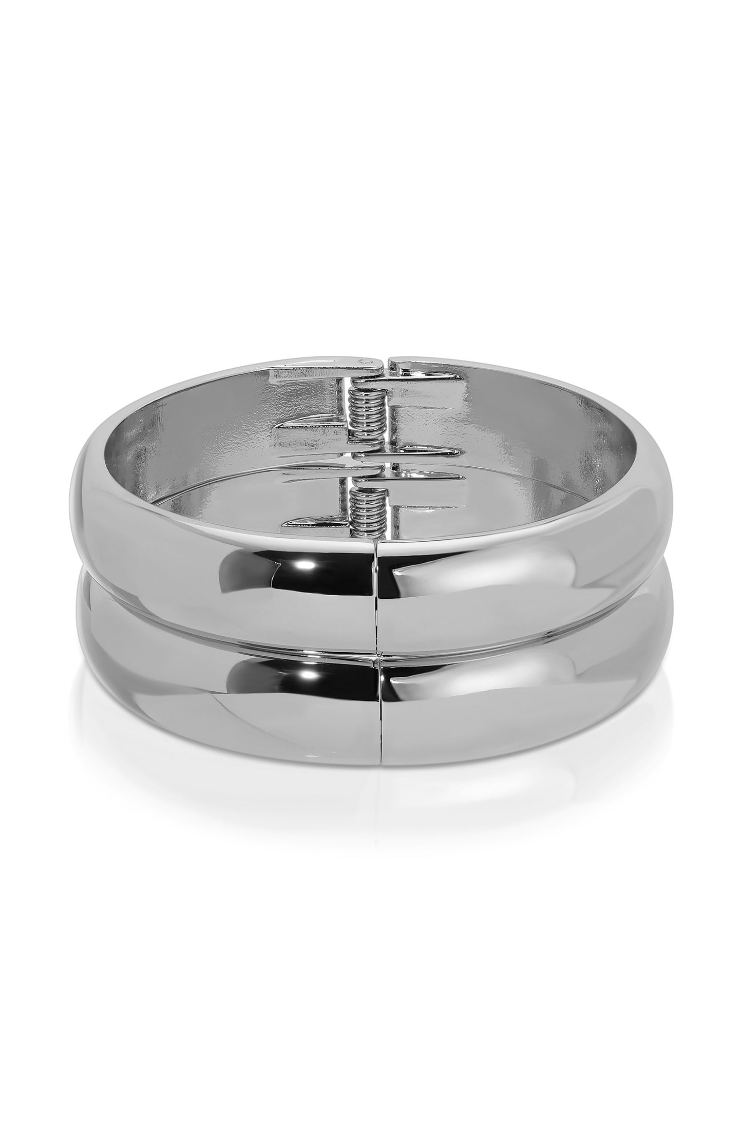 Simple Stack Bangle Set Rhodium Plated