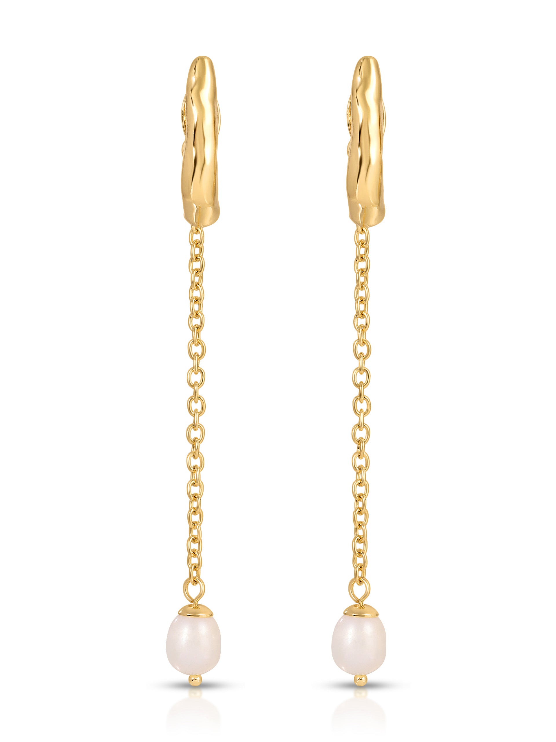 Linear Luxe Pearl Drop Earrings Pearl with 18k Gold Plating 2