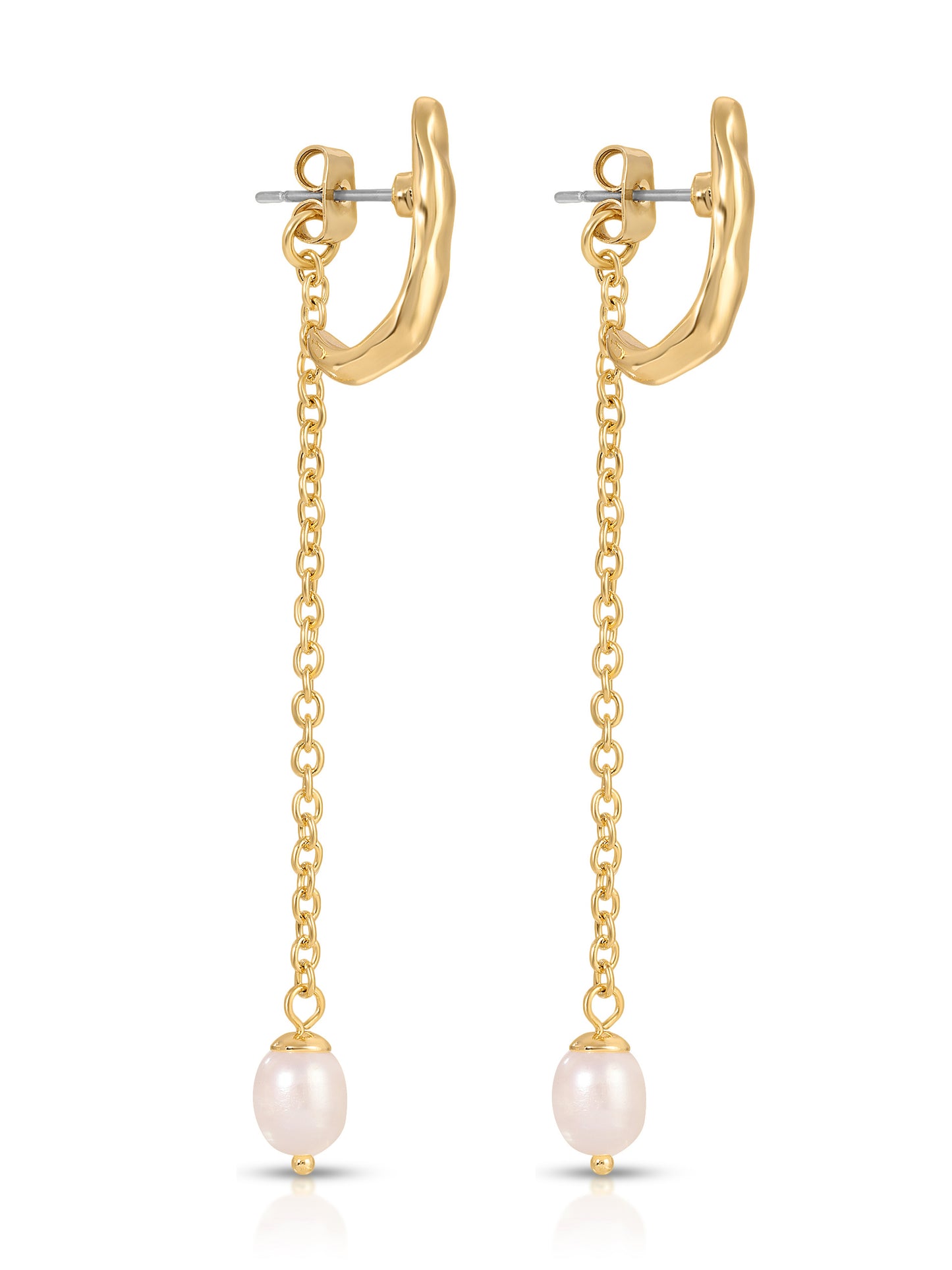 Linear Luxe Pearl Drop Earrings Pearl with 18k Gold Plating 3