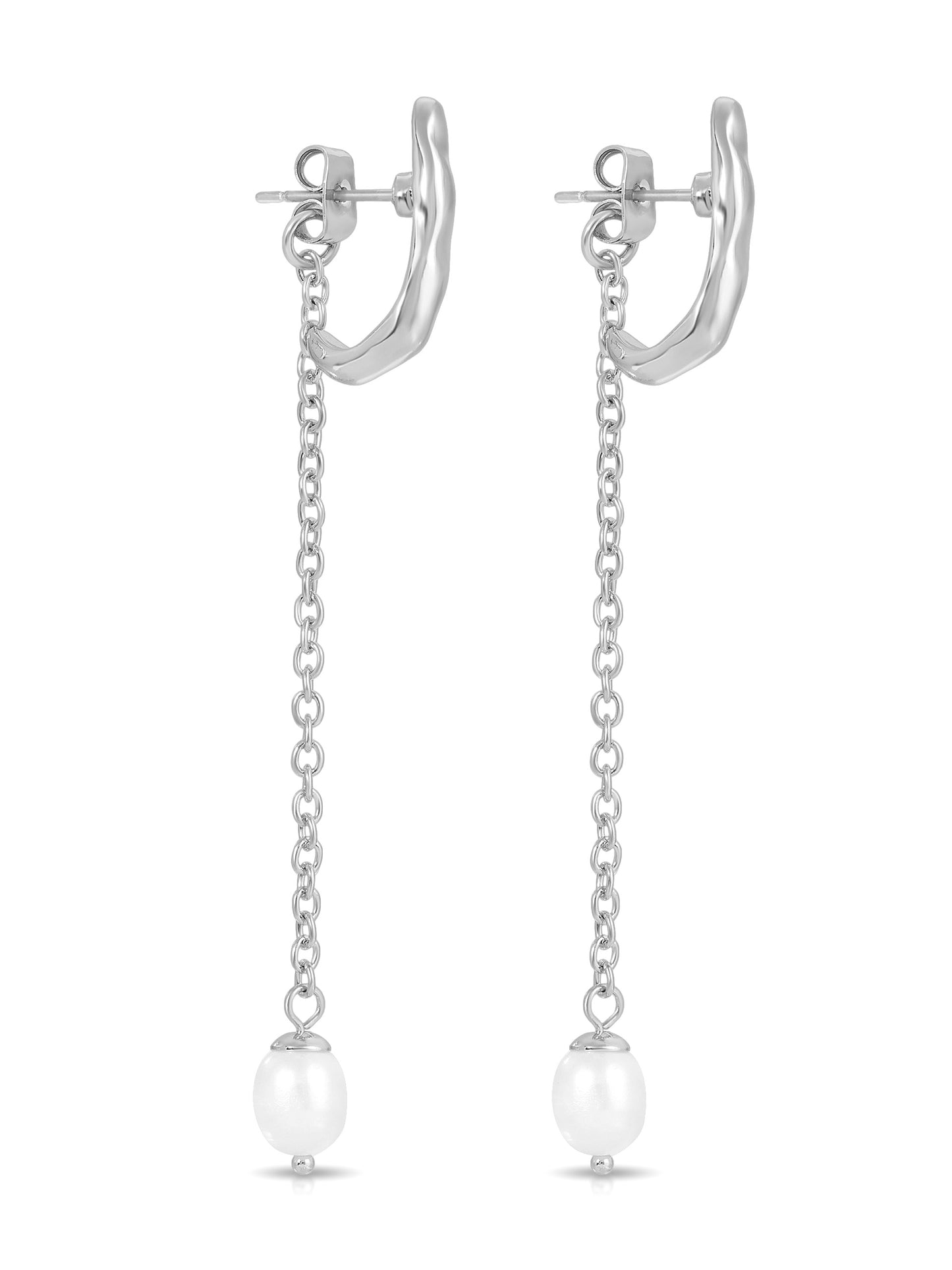 Linear Luxe Pearl Drop Earrings Pearl with Silver Plating