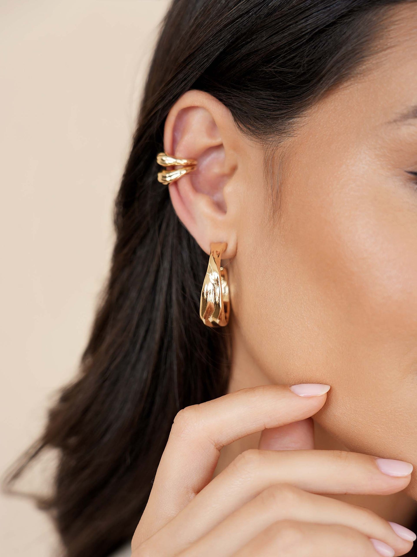 Liquid Luxe Hoops 18k Gold Plated model 2
