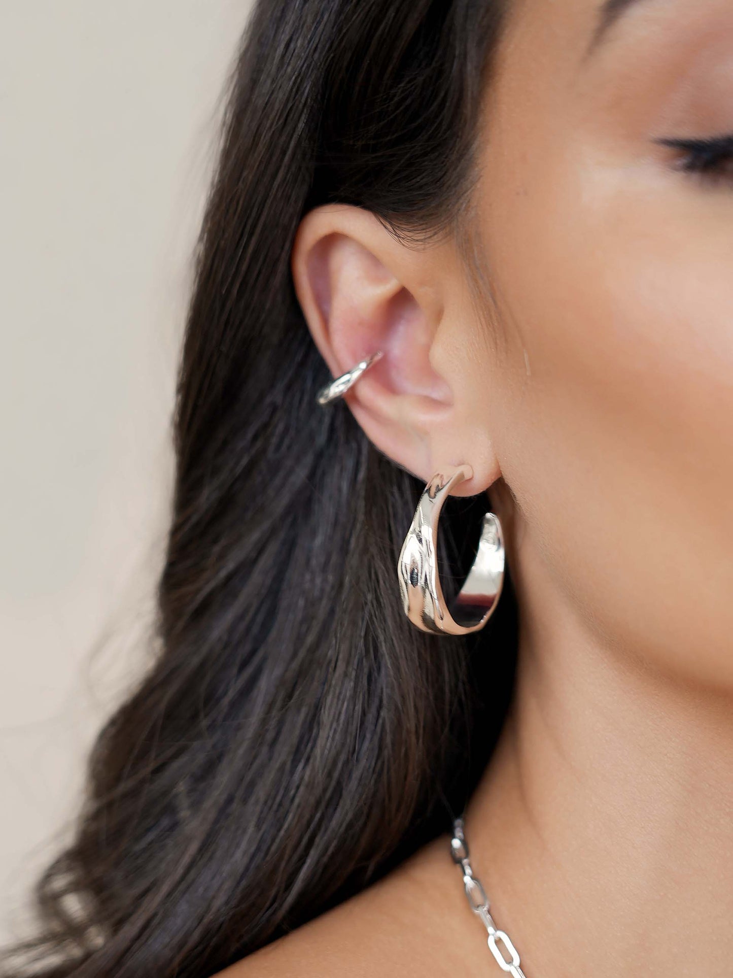 Liquid Luxe Hoops Silver Plated model