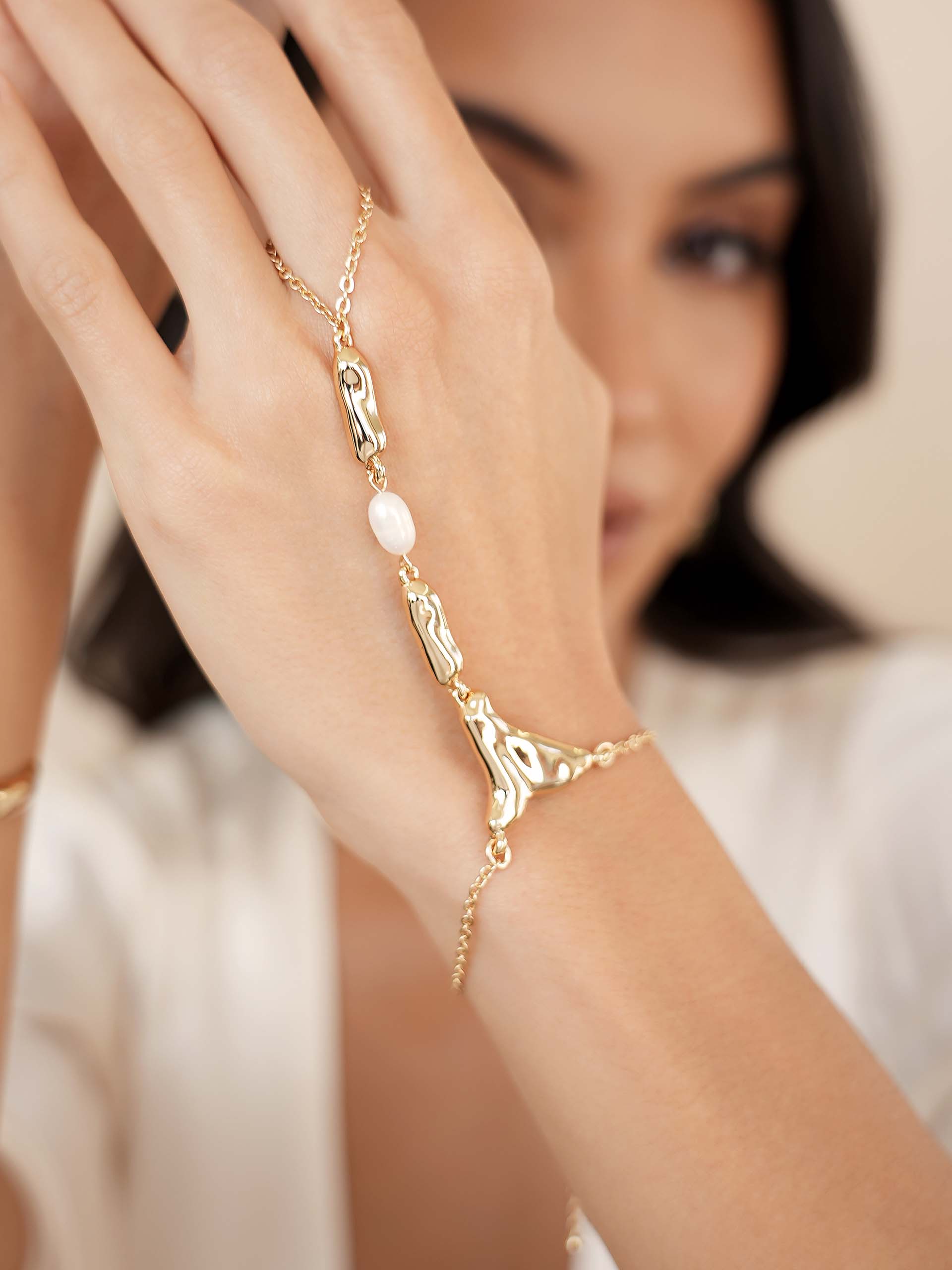 Liquid Metal Hand Chain Pearl with 18k Gold Plating model 4