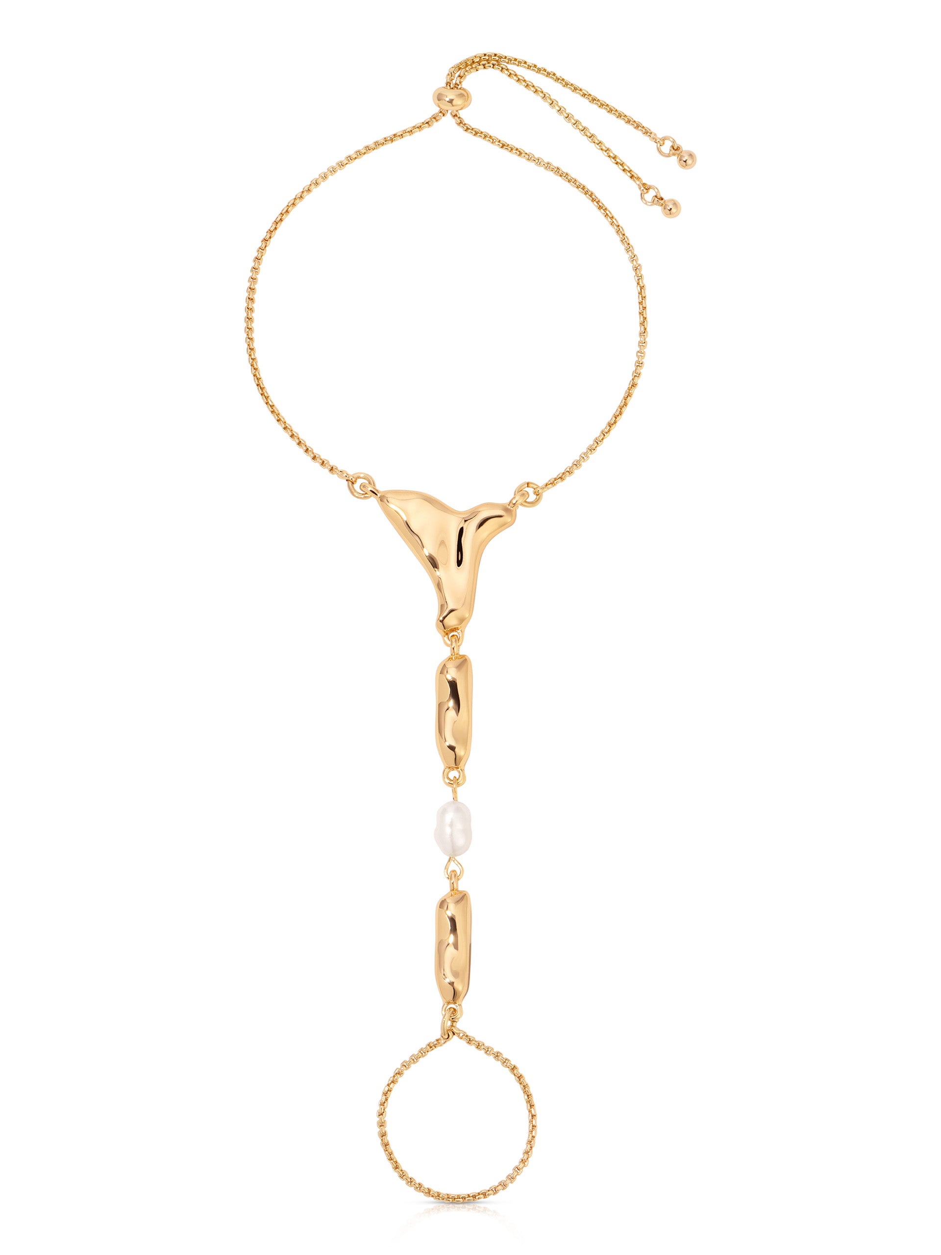 Liquid Metal Hand Chain Pearl with 18k Gold Plating