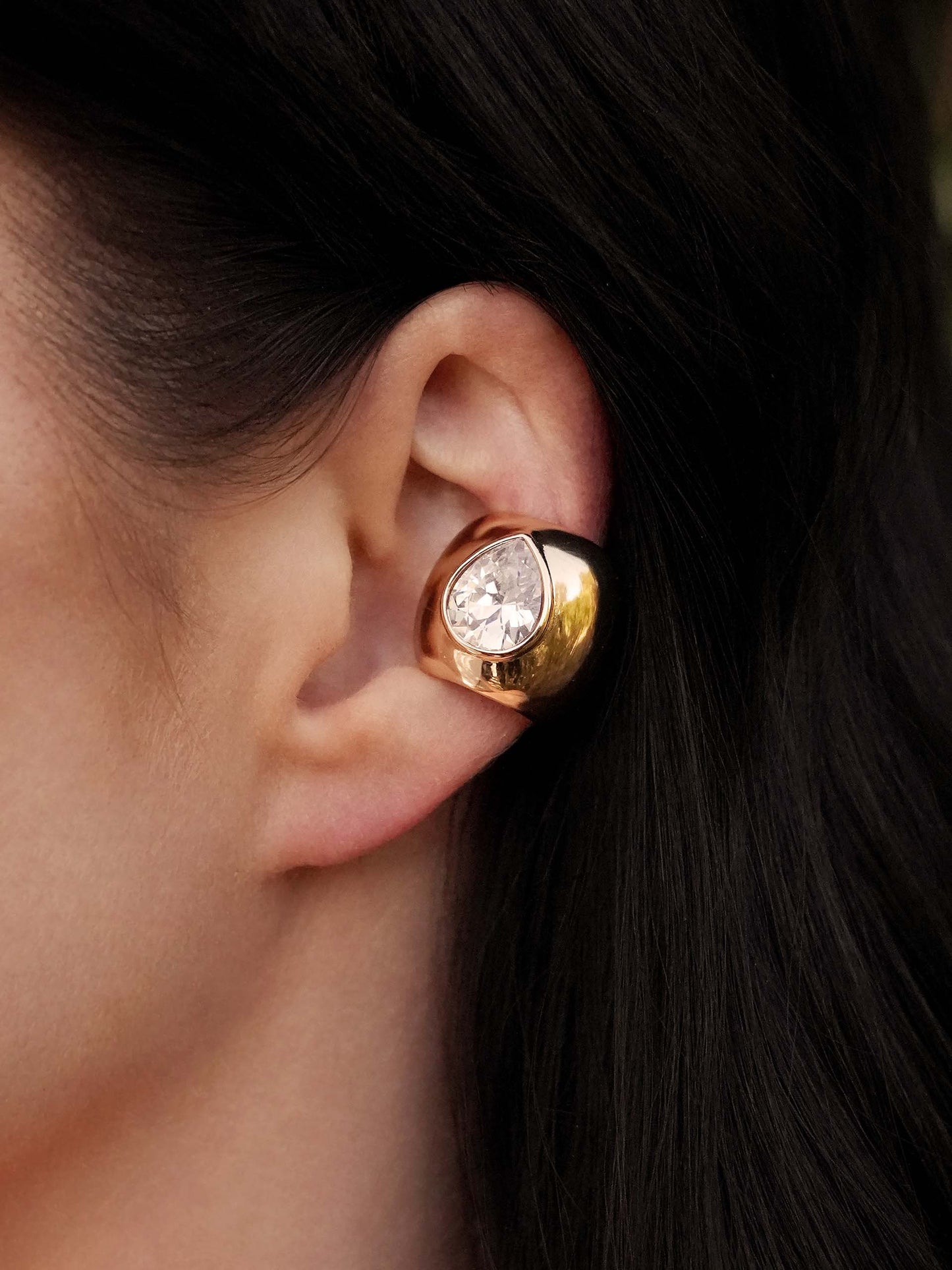 Bold Crystal Ear Cuff Clear Crystal with 18k Gold Plating model
