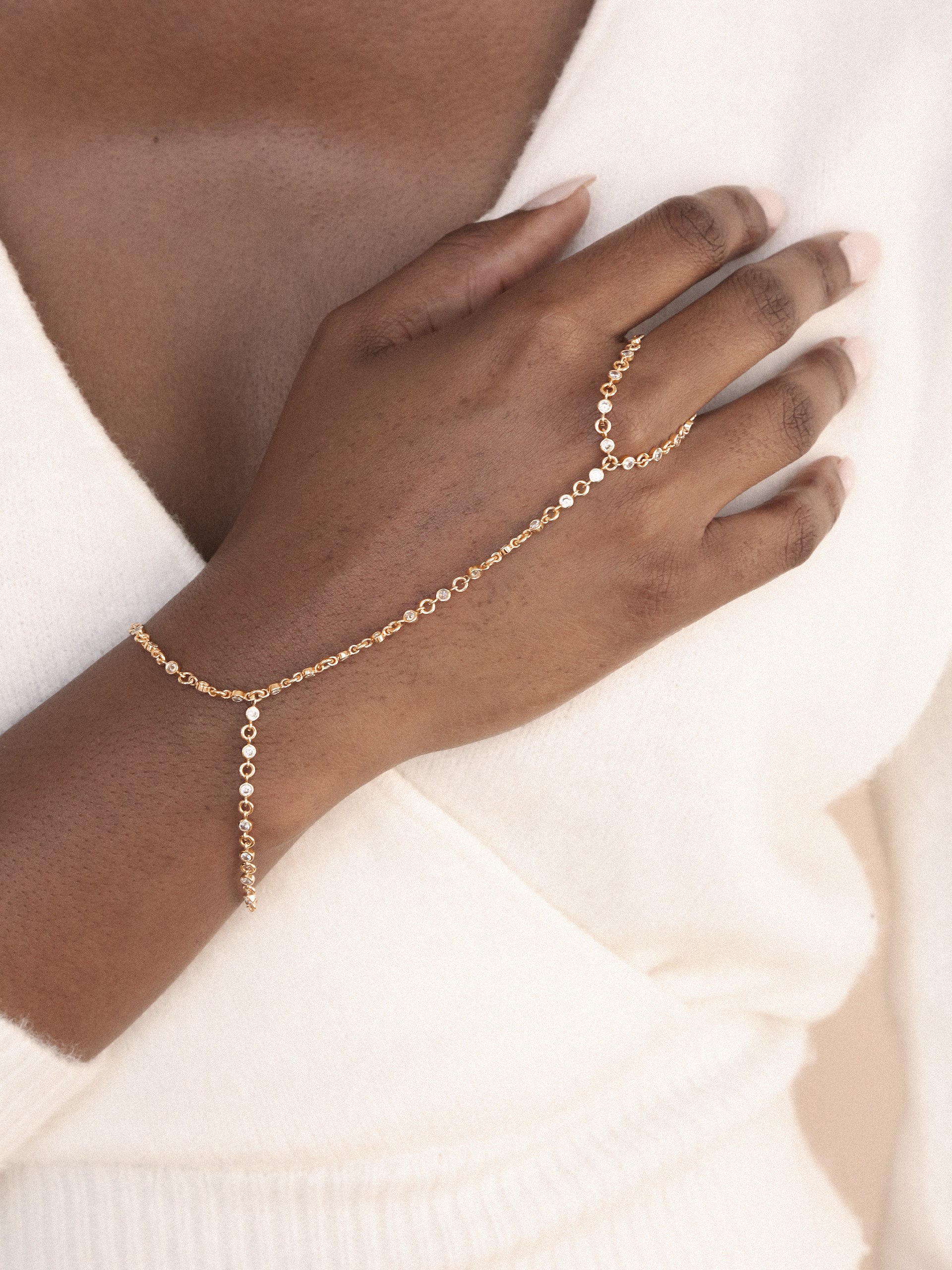 Crystal Dotted Hand Chain on model 5