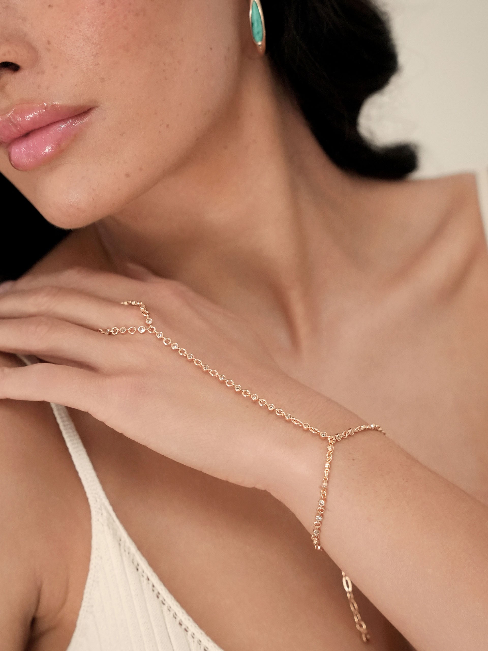 Crystal Dotted Hand Chain on model 2