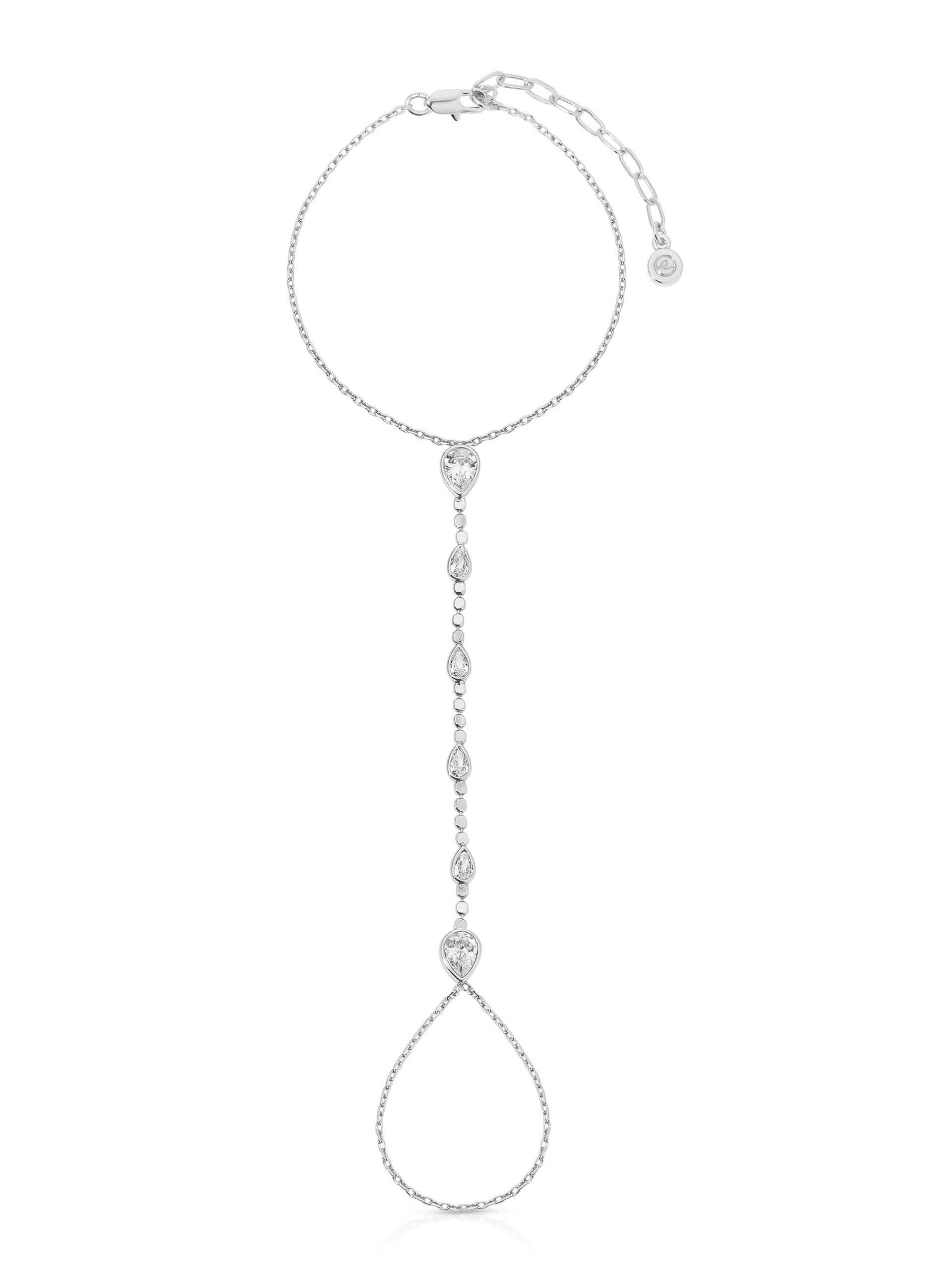 Dripping Crystal Hand Chain Clear Crystal with Silver Plating