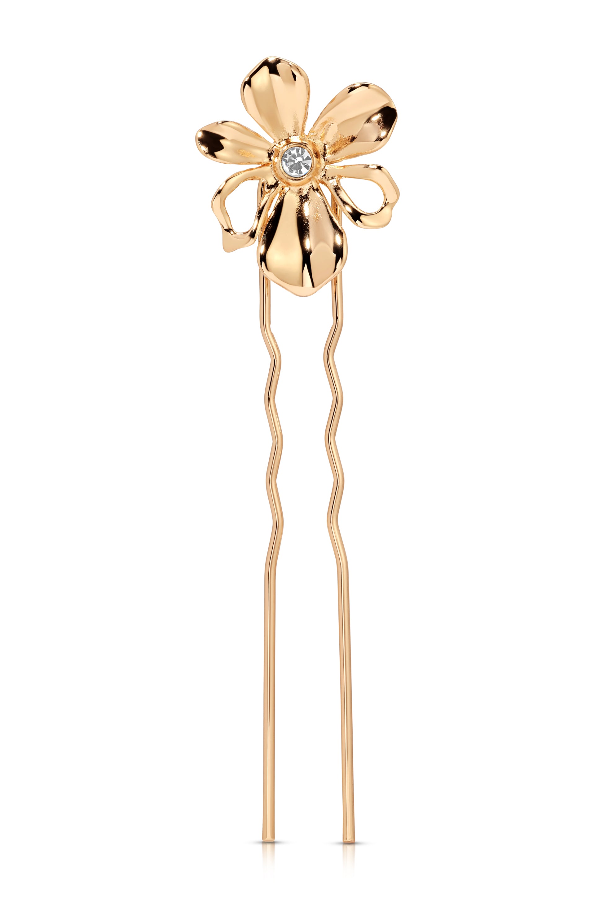 Petals Hair Pin Clear Crystal with Gold Tone