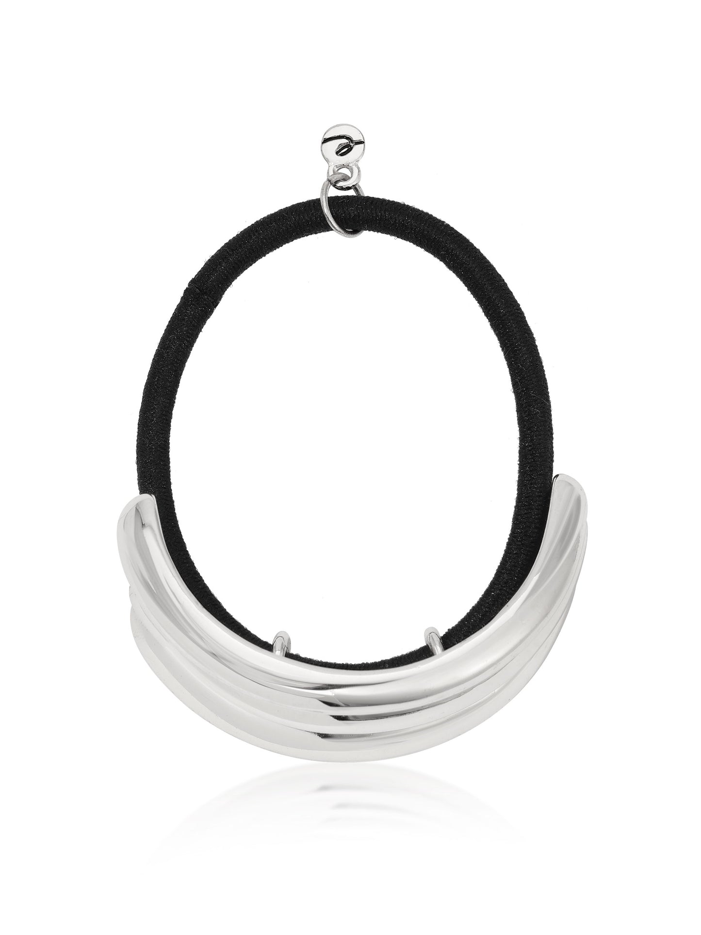 Modern Rows Hair Tie Silver with Black Elastic