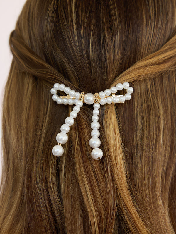 Aurora Pearl Bow Barrette Second