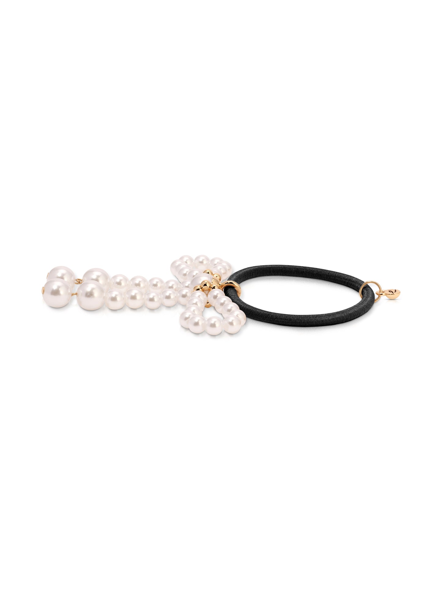 Aurora Pearl Bow Hair Tie Gold Tone with Black Elastic 2