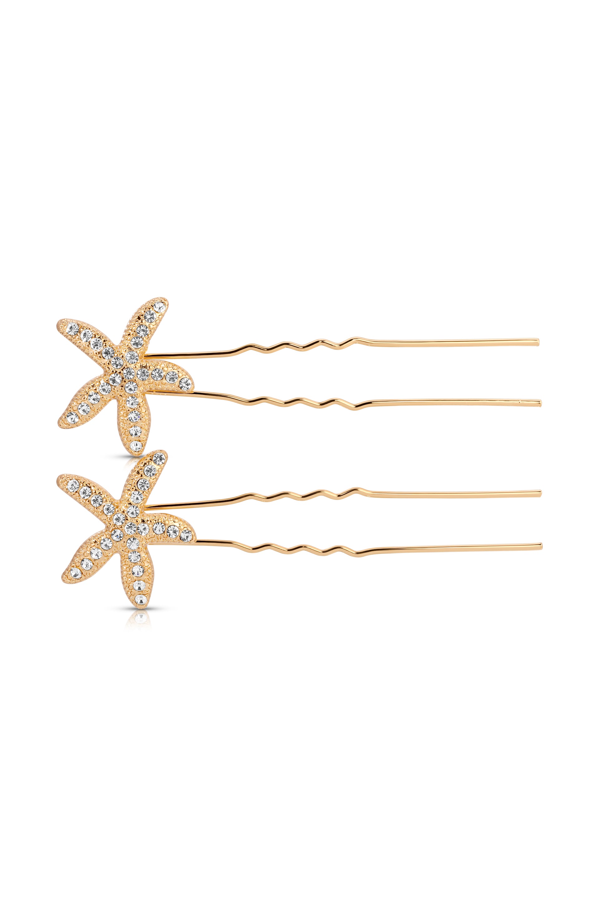 Crystal Starfish Hair Pin Set Gold Tone