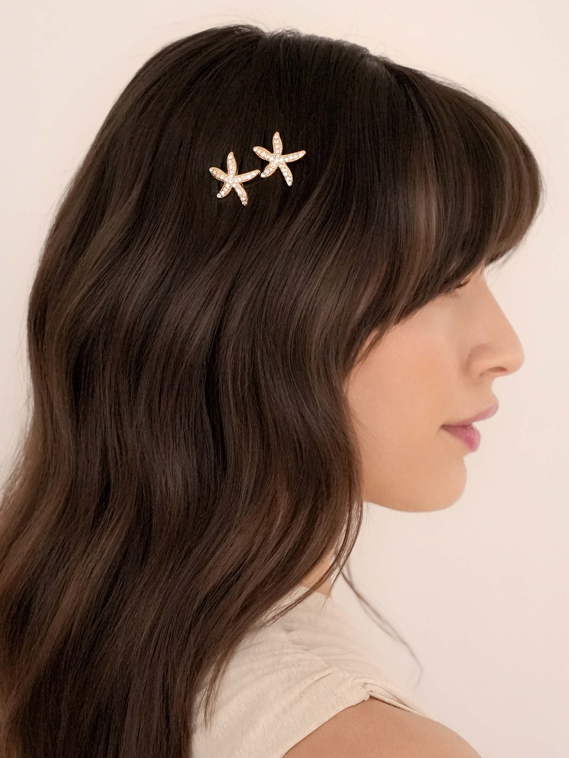 Crystal Starfish Hair Pin Set Gold Tone model 2