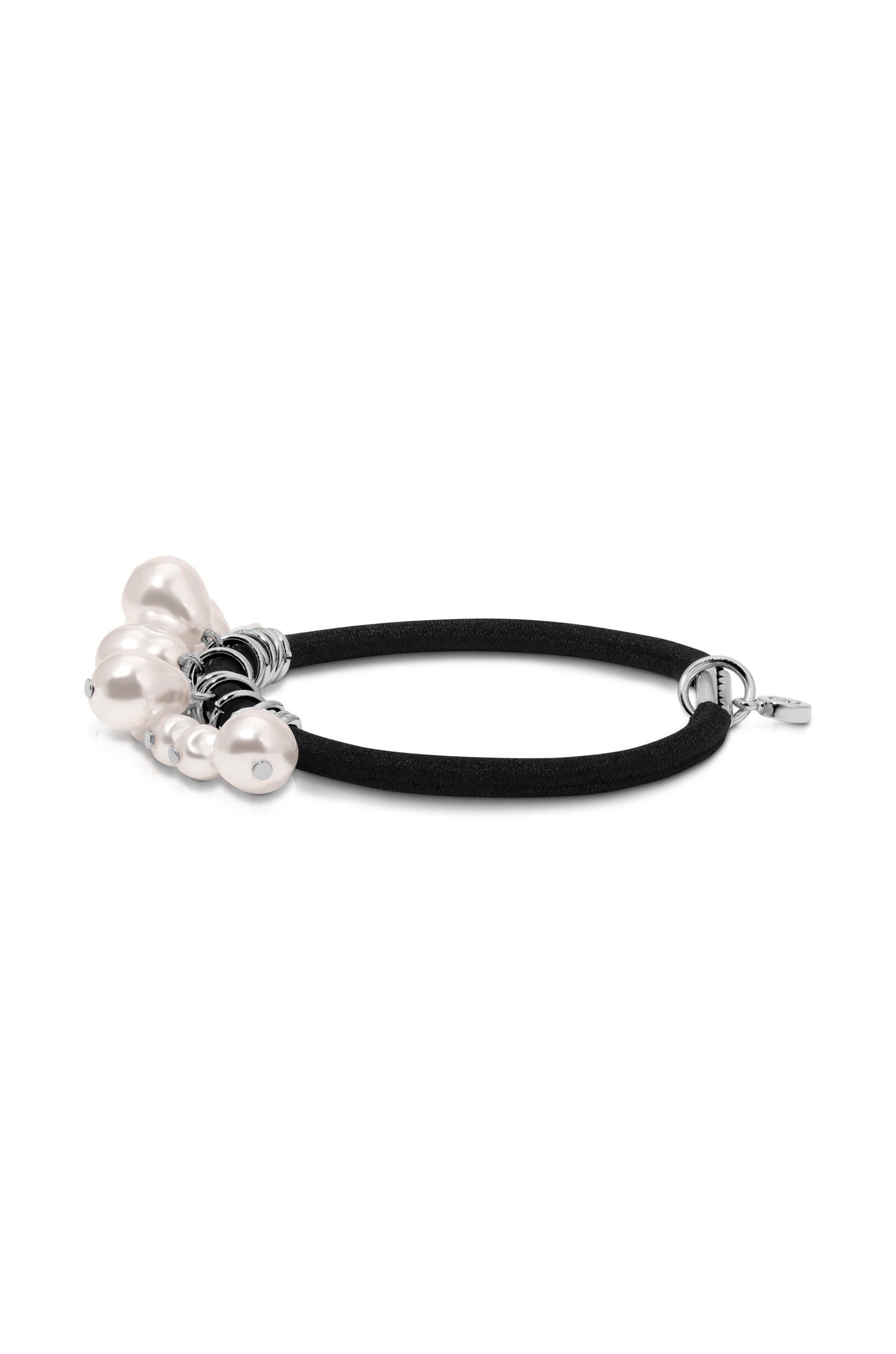 Pearl Charms Hair Tie Silver with Black Elastic