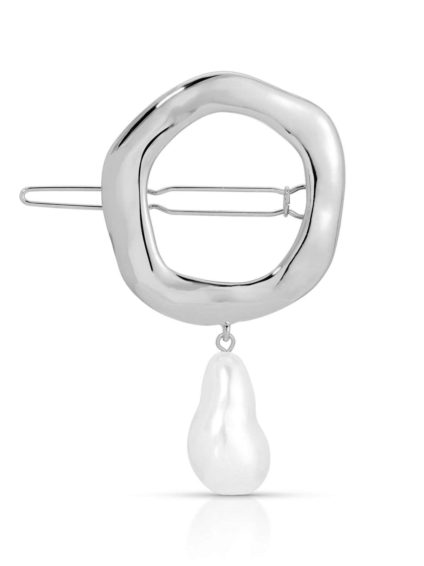 Open Circle Pearl Barrette Pearl with Silver Plating 2