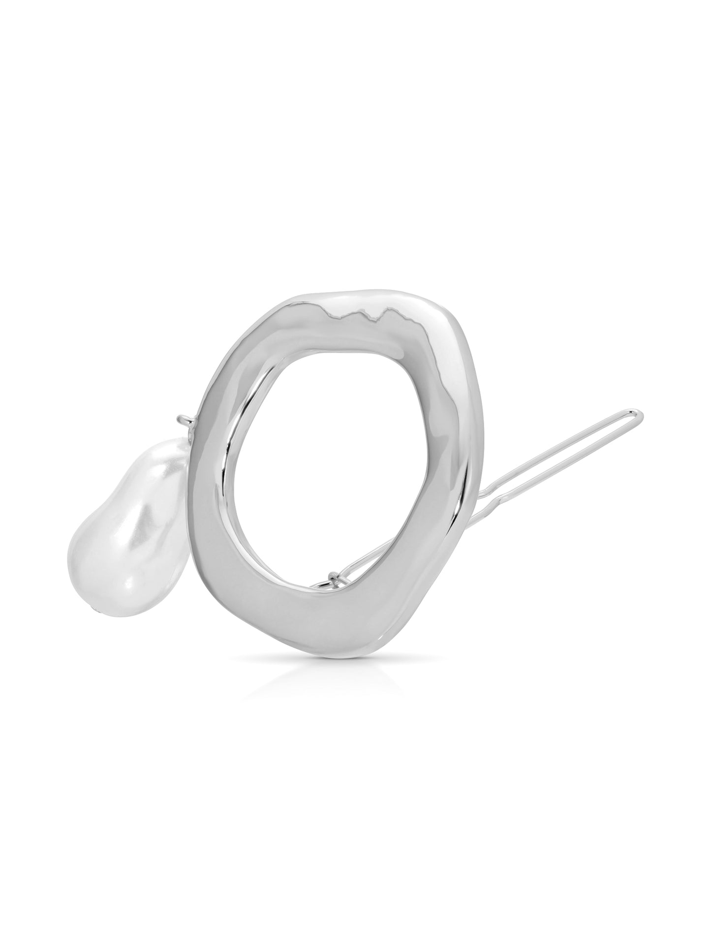 Open Circle Pearl Barrette Pearl with Silver Plating