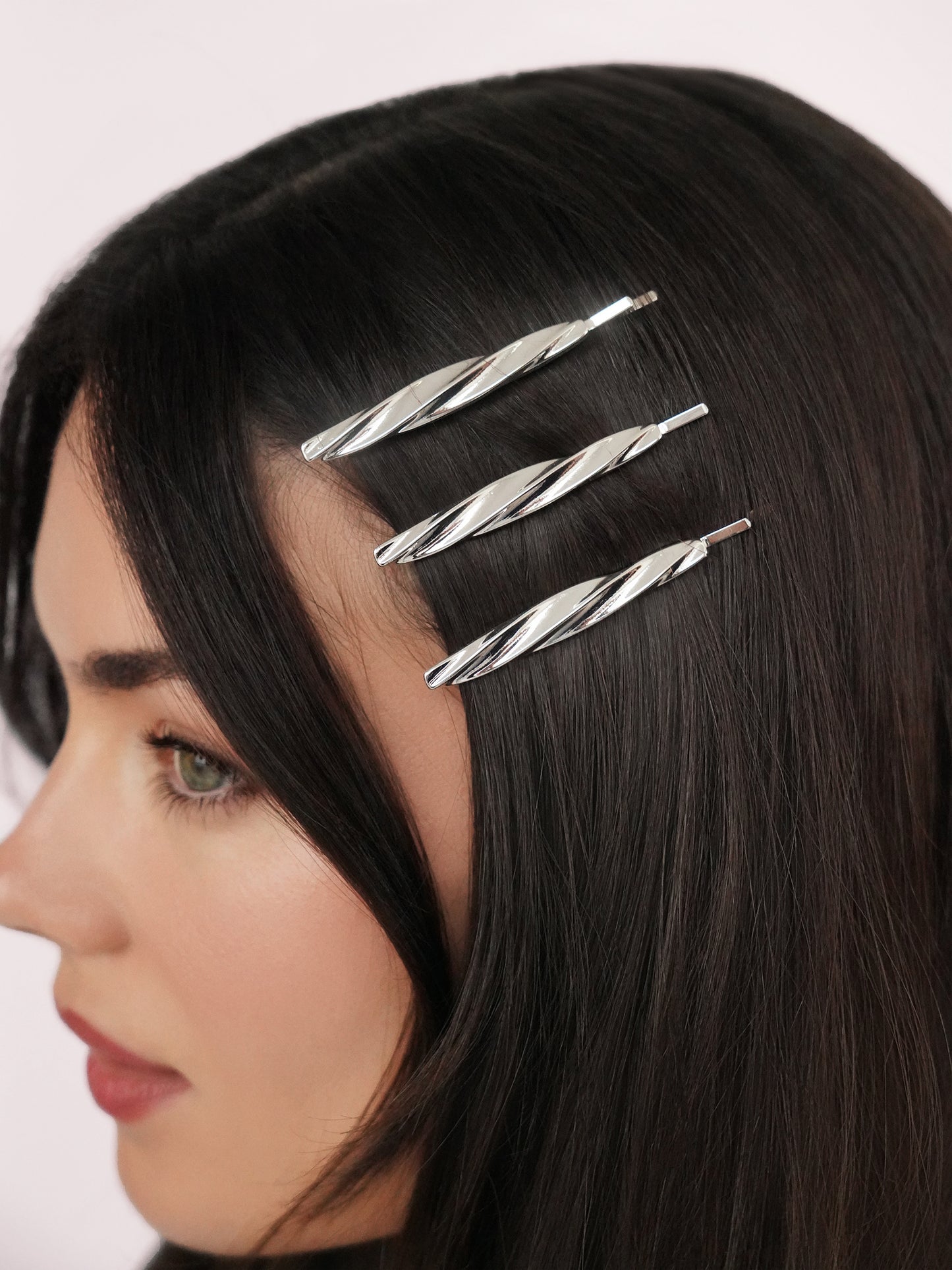 Golden Twist Barrette Set Silver Plated model