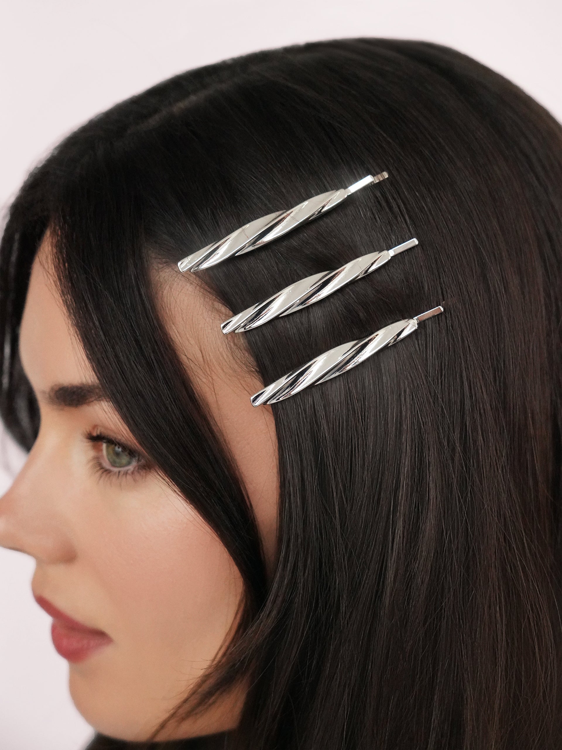 Golden Twist Barrette Set Silver Plated model