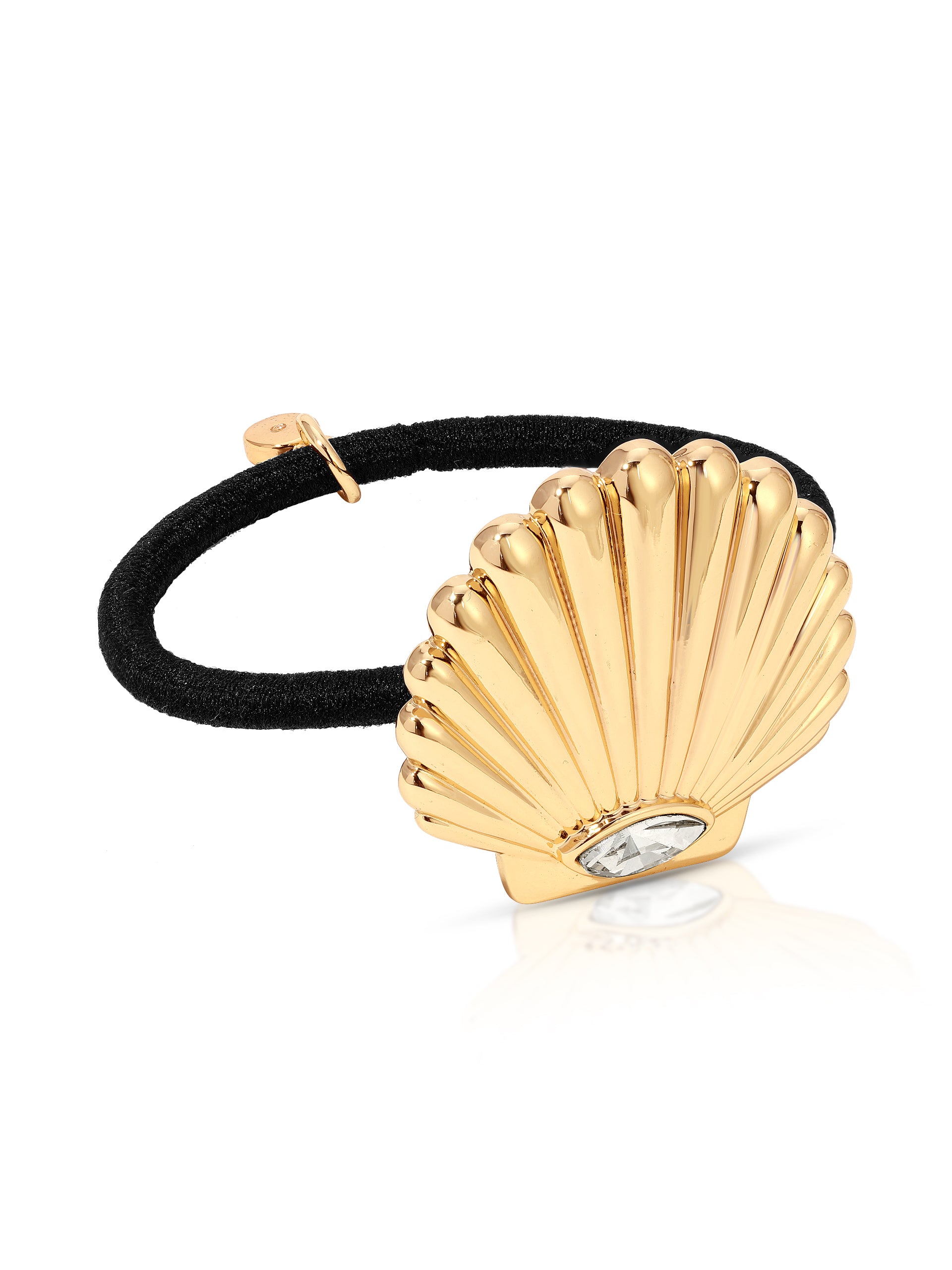 Santorini Shell Hair Tie Gold Tone with Black Elastic 2