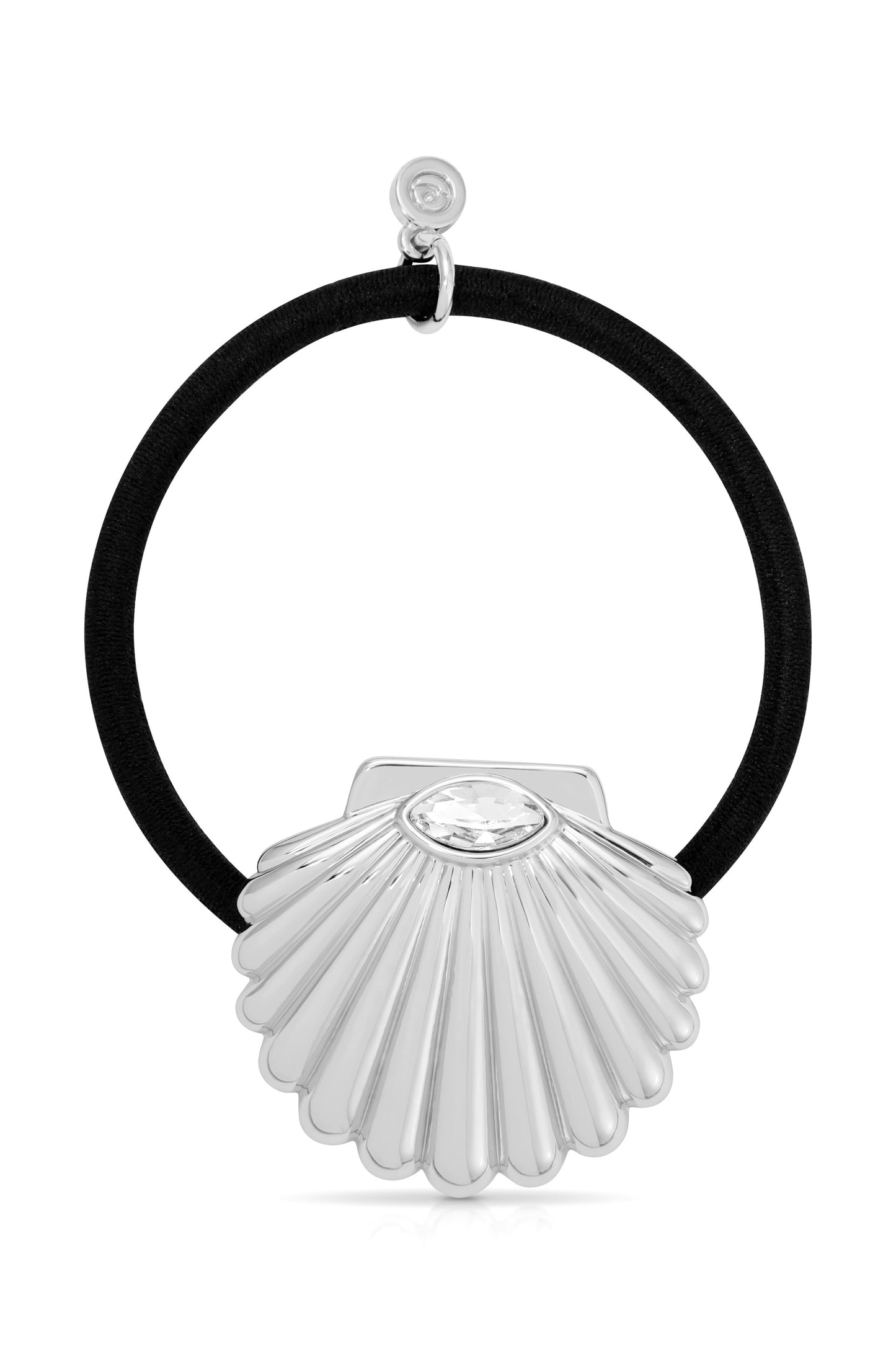 Santorini Shell Hair Tie Silver with Black Elastic 2