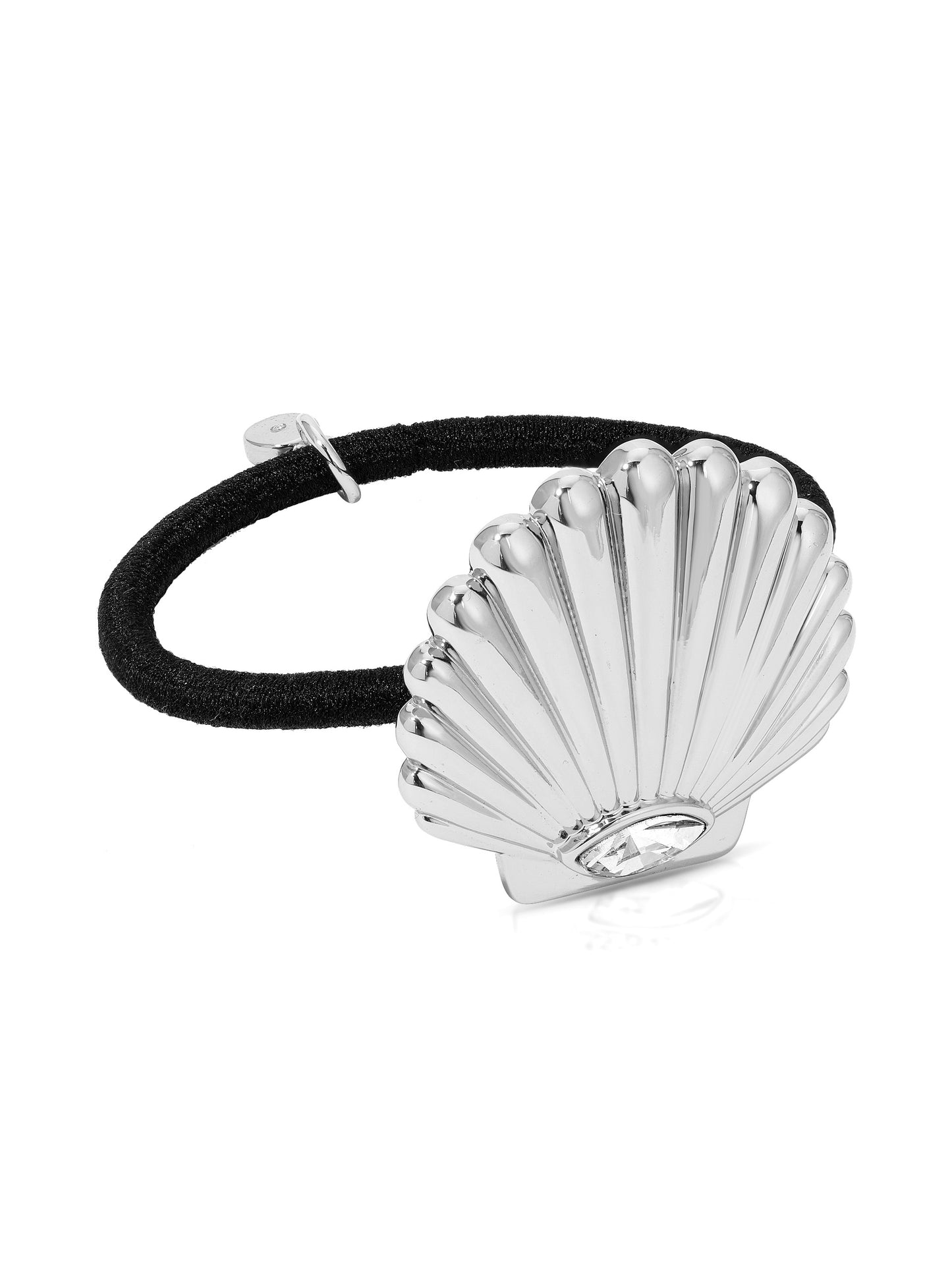 Santorini Shell Hair Tie Silver with Black Elastic