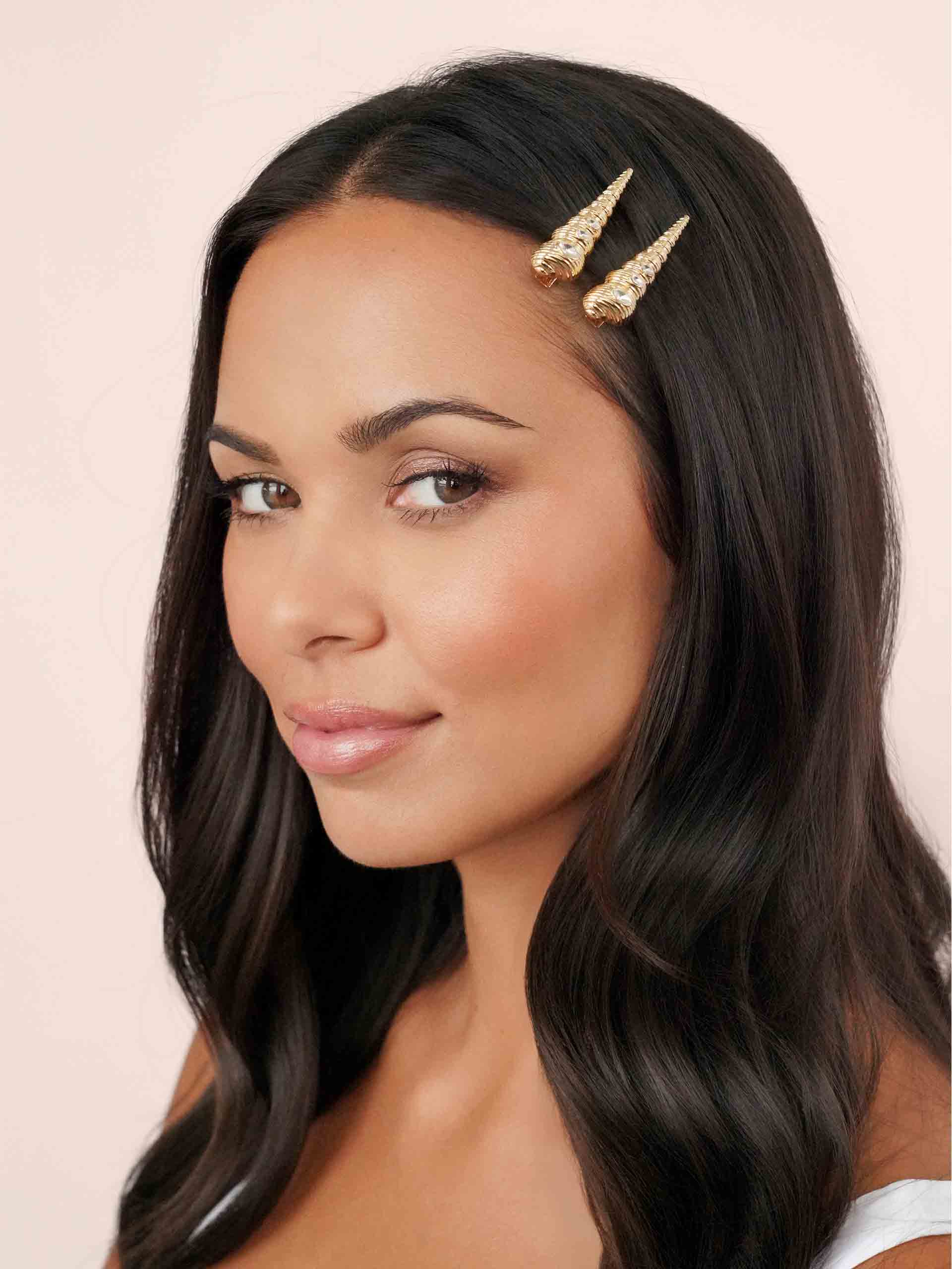 Capri Shell Barrette Set Clear Crystal with Gold Tone model 2
