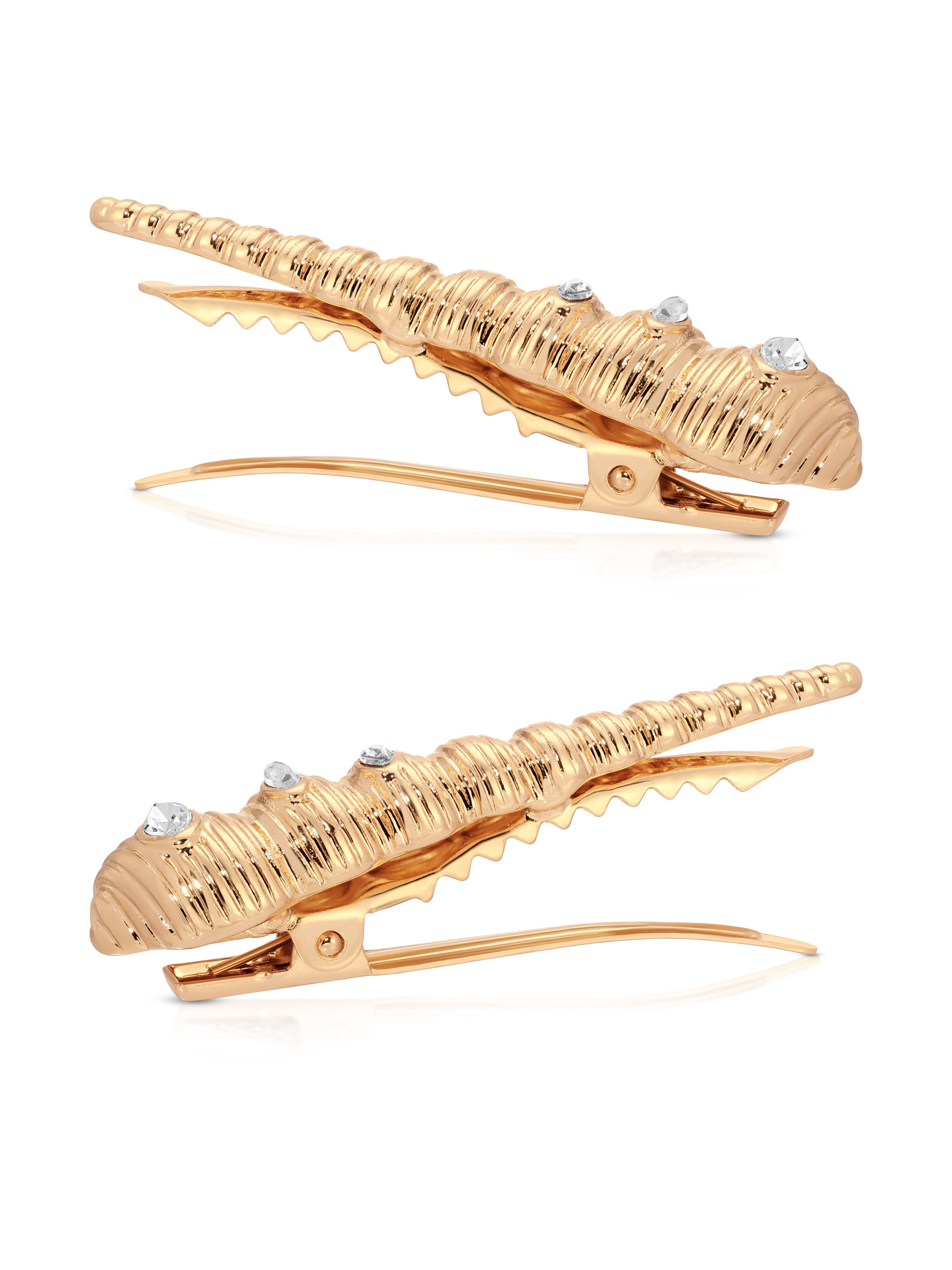 Capri Shell Barrette Set Clear Crystal with Gold Tone 2