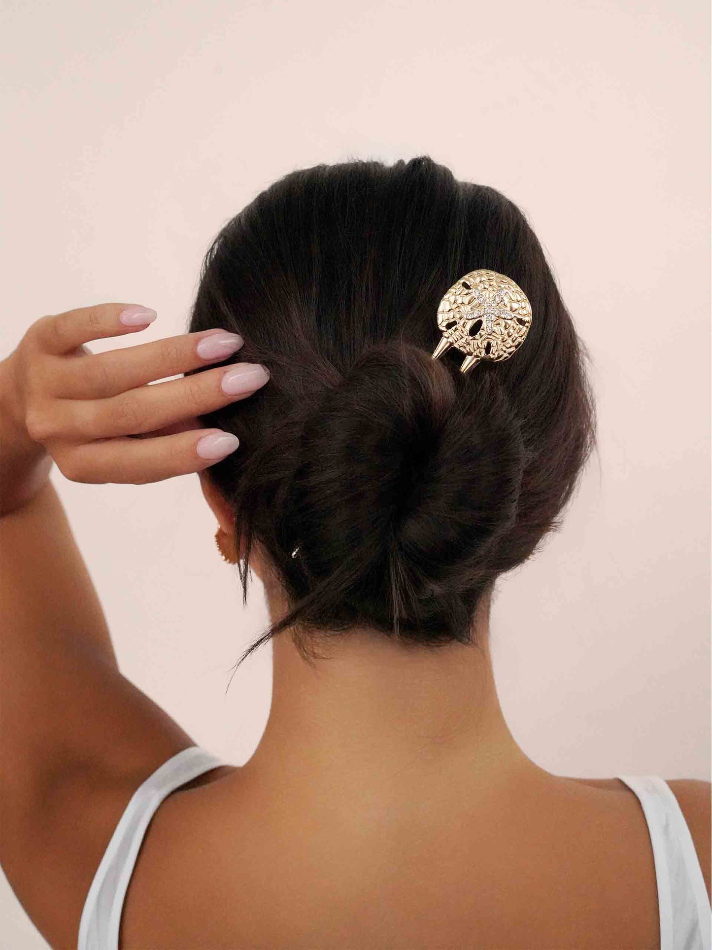 Sand Dollar Hair Pin on model 2