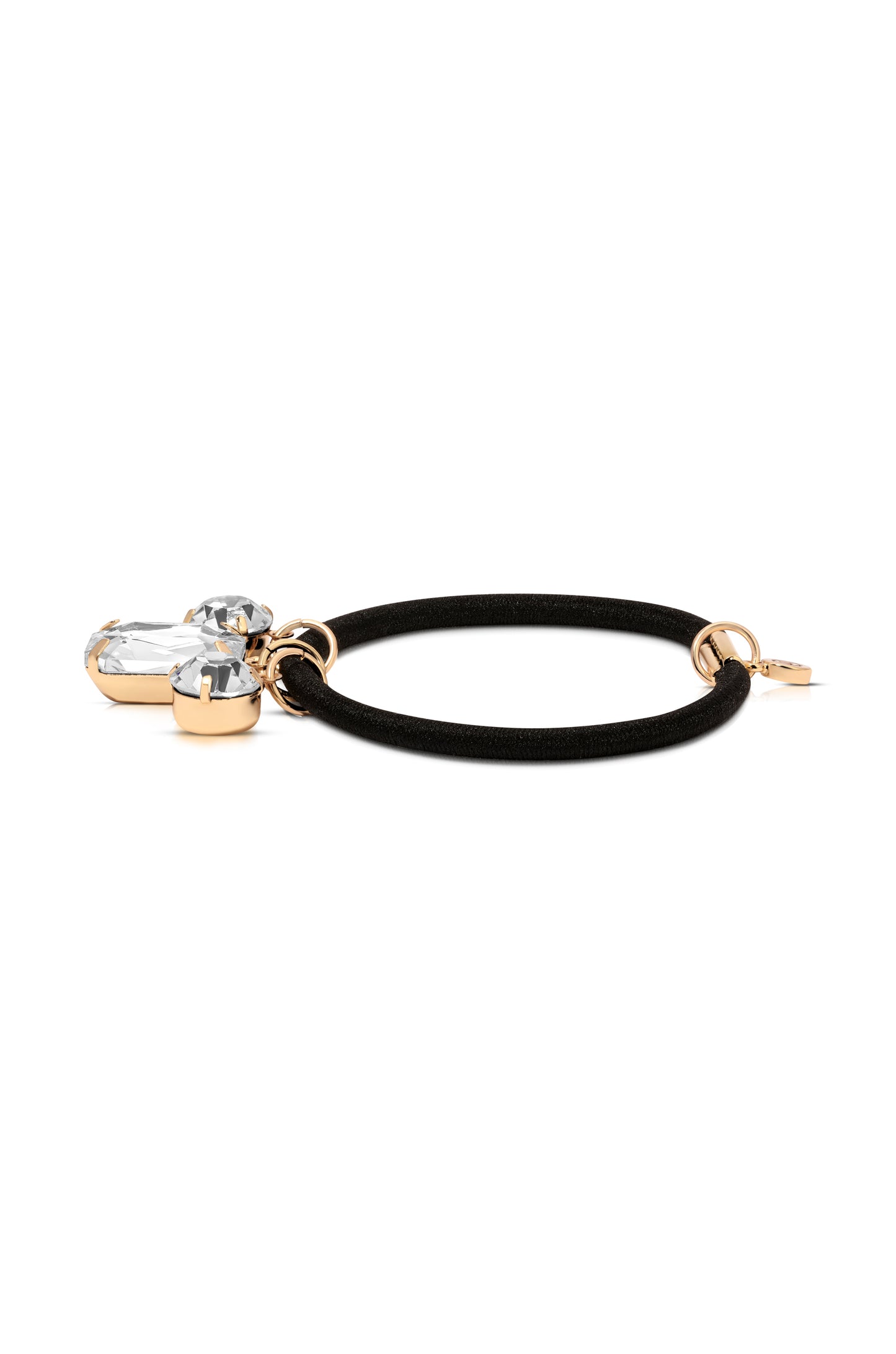 Crystal Dangle Hair Tie Silver with Black Elastic 2