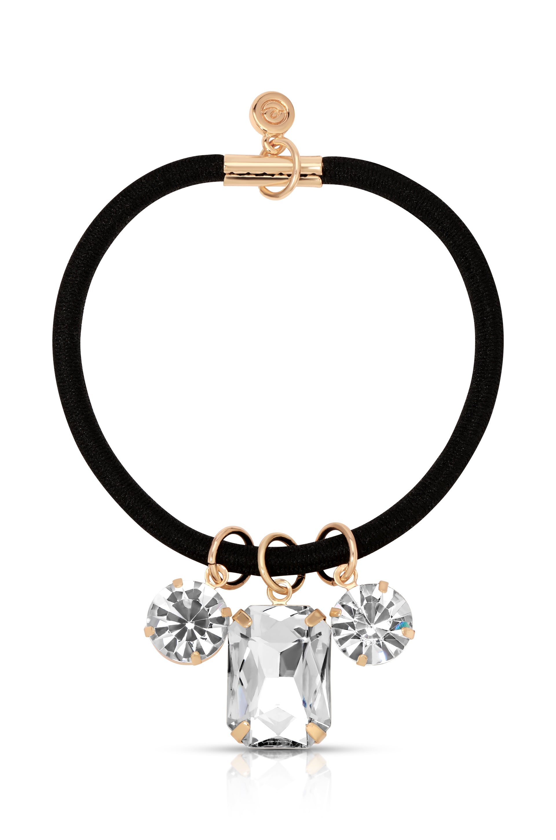 Crystal Dangle Hair Tie Silver with Black Elastic