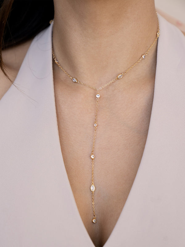 Simple Crystal Dot Lariat Necklace Second