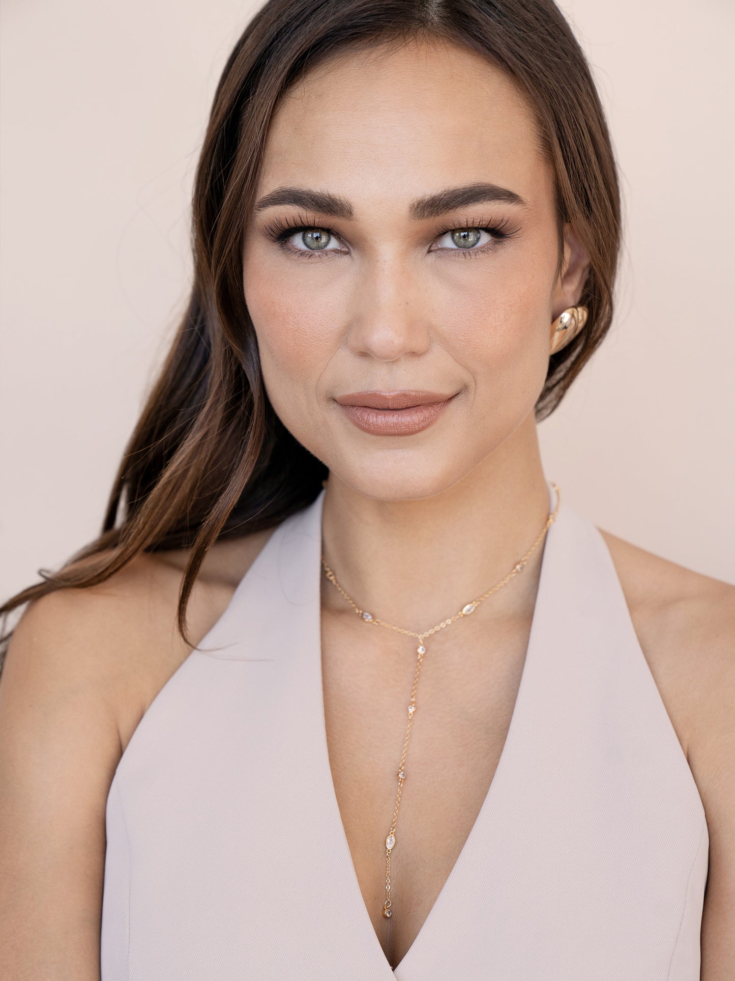Simple Statement Crystal Dotted Lariat on model 2