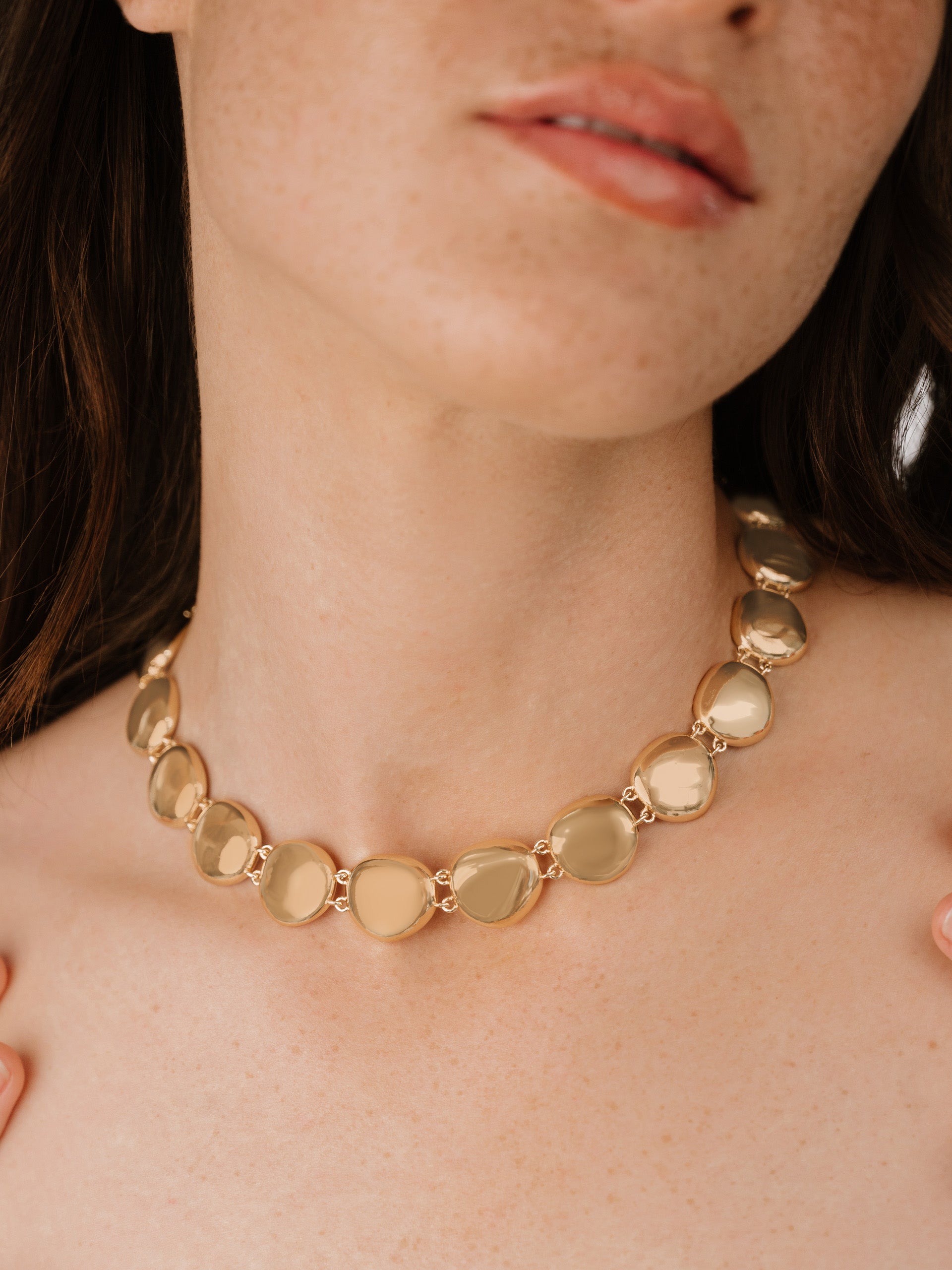 Polished Pebble Choker Necklace 18k Gold Plated model 3